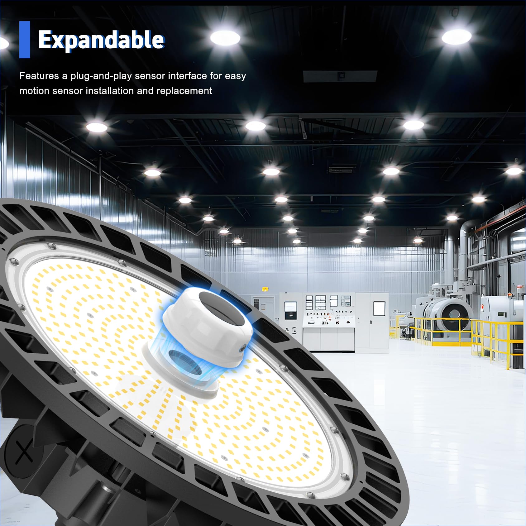 16-Pack Highbay LED Shop Light 200W 160W 120W 3-Wattage 4500K 5000K 5700K 3-CCT Hibay Fixture Motion Sensor Interface — view 4