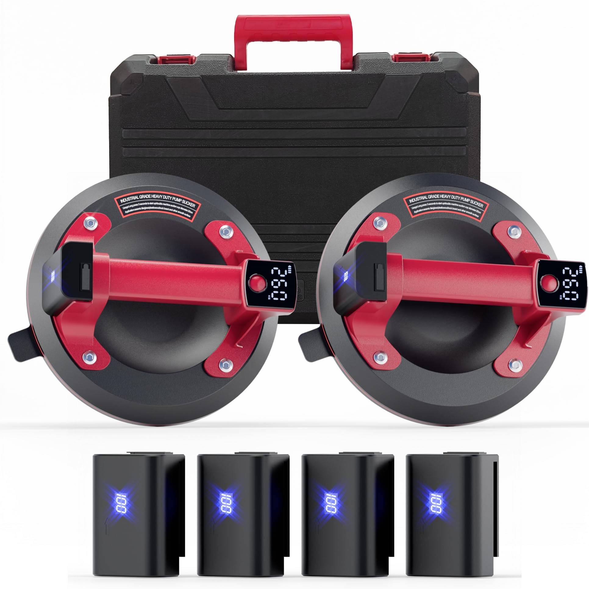 Derro Vacuum Electric Suction Cup Lifter, 4 x 3000mAh USB Charging Batteries, 570lbs Max Load, Heavy Duty with Digital Display. Glass, Mirror, Marble, Granite, Windshields & Tile Tools