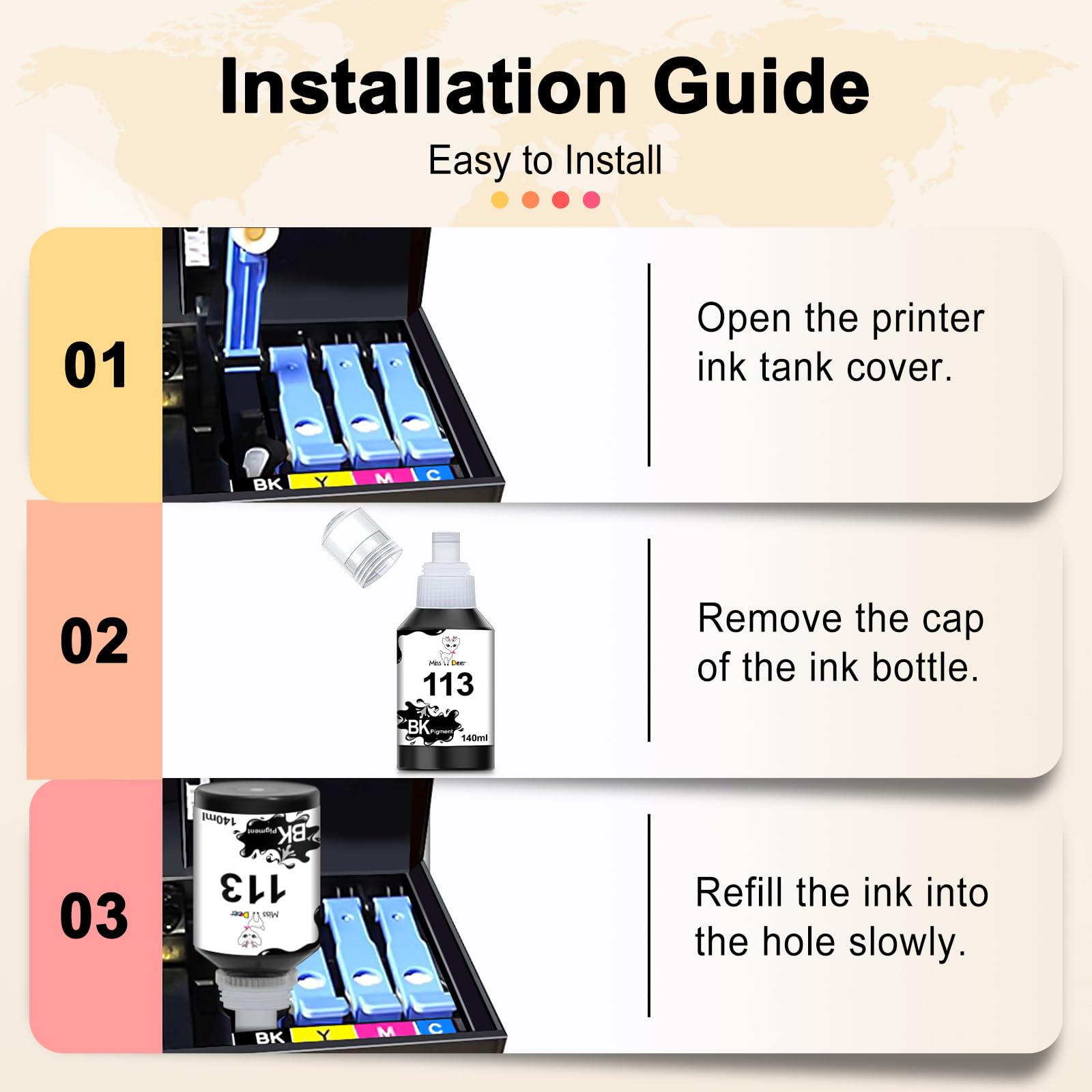 Miss Deer 113 Inchiostro Compatibile per Epson 113 Flaconi di Inchiostro Multipack per ET-5150 ET5150 ET-5170 ET-5800 Pro ET-5850 ET-15000 ET-16650 ET-16600 ET-16150 ET-5100 ET-5160(2BK/1C/1M/1Y)
