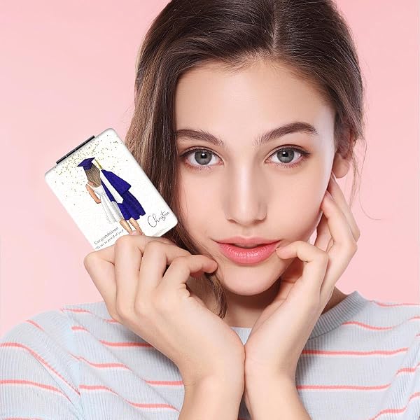 Portable Makeup Mirror, Mini Folding Rectangular Handheld Mirror Double Sided Magnifying Mirror, Campus Style Graduation Season Design, Lightweight and Compact for Travel and Various Occasions - 2