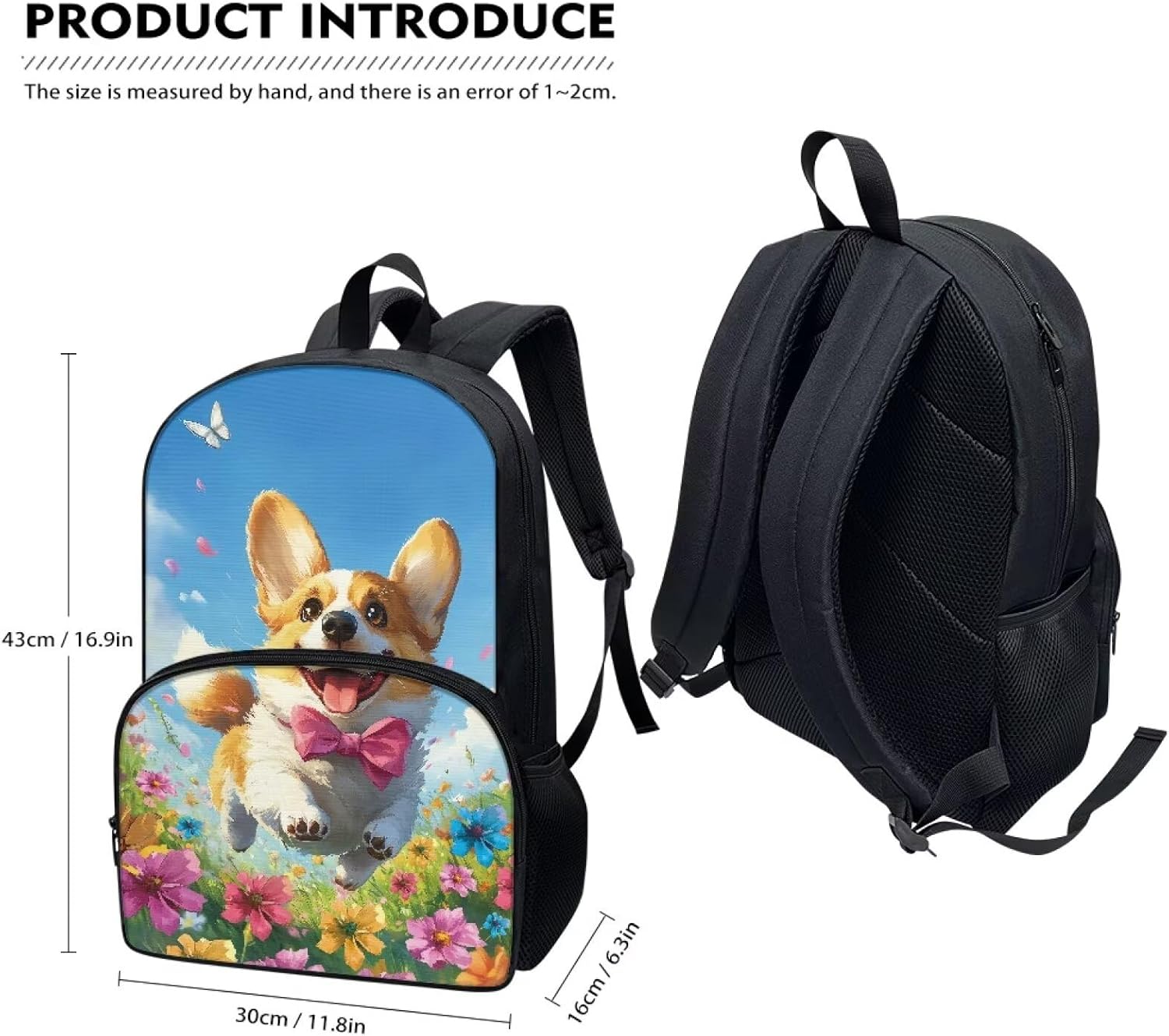 Corgi Dog Vibrant Flowers Pattern Kids Backpack for Boys Girls Elementary Students Bookbag Middle School Bag Lightweight Children Travel Bag Backpacks Laptop Bag
