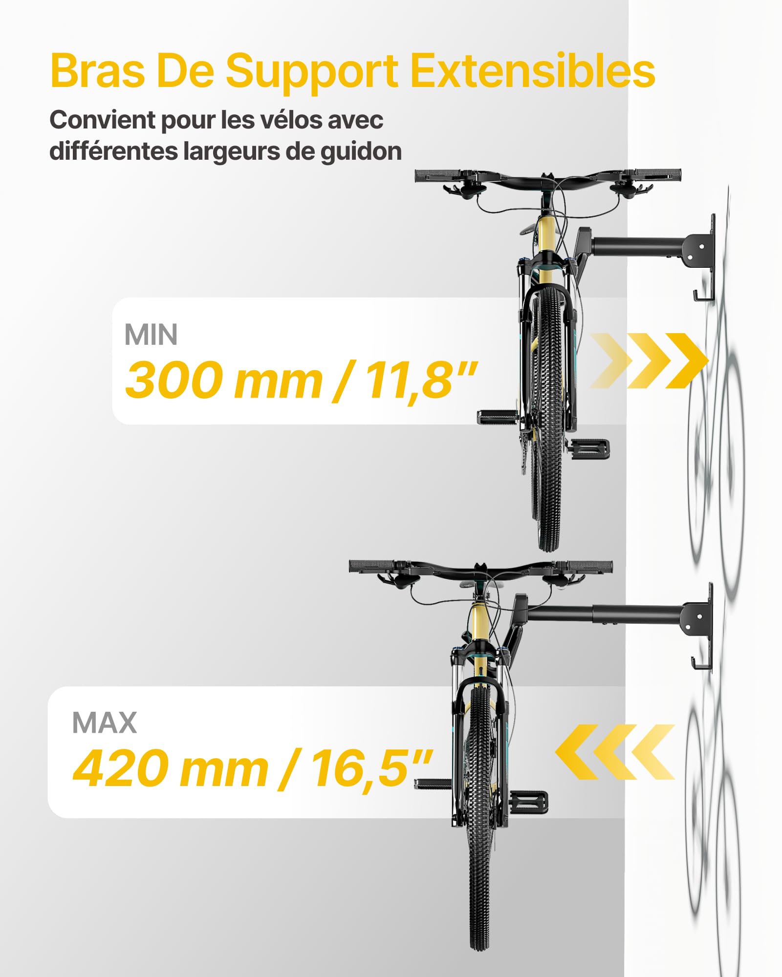 monTEK Support Mural Vélo de Course Pliable, Charge Max 30Kg | Support de Cintre de Vélo Mural, Crochet Mural Pour Vélo de Course, Angle et Distance Par Rapport au Mur Réglable