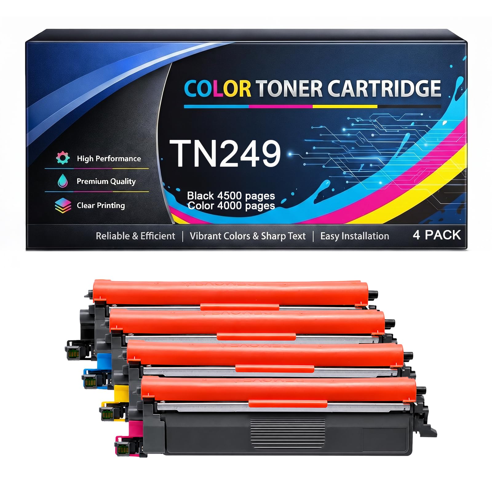 Cartuccia toner TN249 compatibile per Brother TN 249 TN-249 | ad alta capacità per stampanti HL-L8230CDW HL-L8240CDW MFC-L8340CDW MFC-L8390CDW,K/C/M/Y-4pack