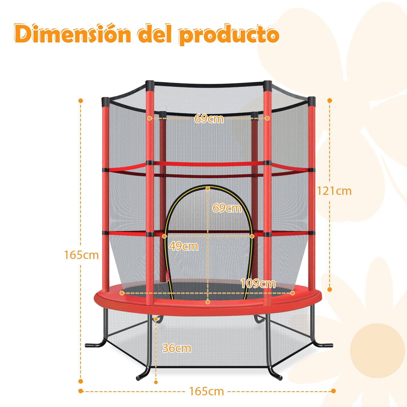 COSTWAY Cama Elastica Infantil Ø 165cm, Trampolines con Red de Seguridad y Almohadilla para Muelles para Niños de 3-6 Años, de Interior/Exterior, Carga estática 135kg