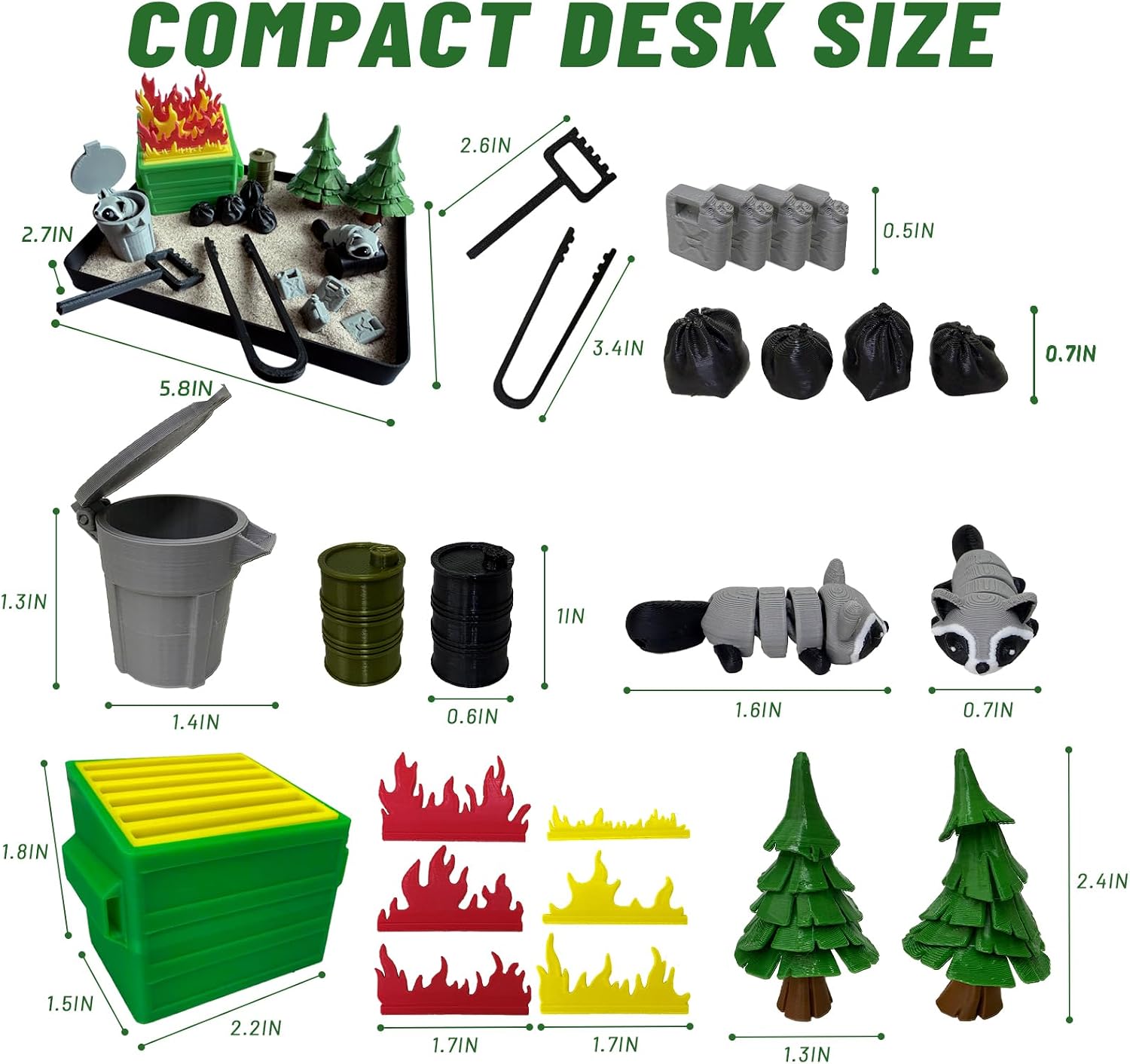 Dumpster Fire Zen Garden Compact Desk Decor, 3D Print Plastic Miniature Sandbox, Office Stress Relief Gift for Humor Lovers