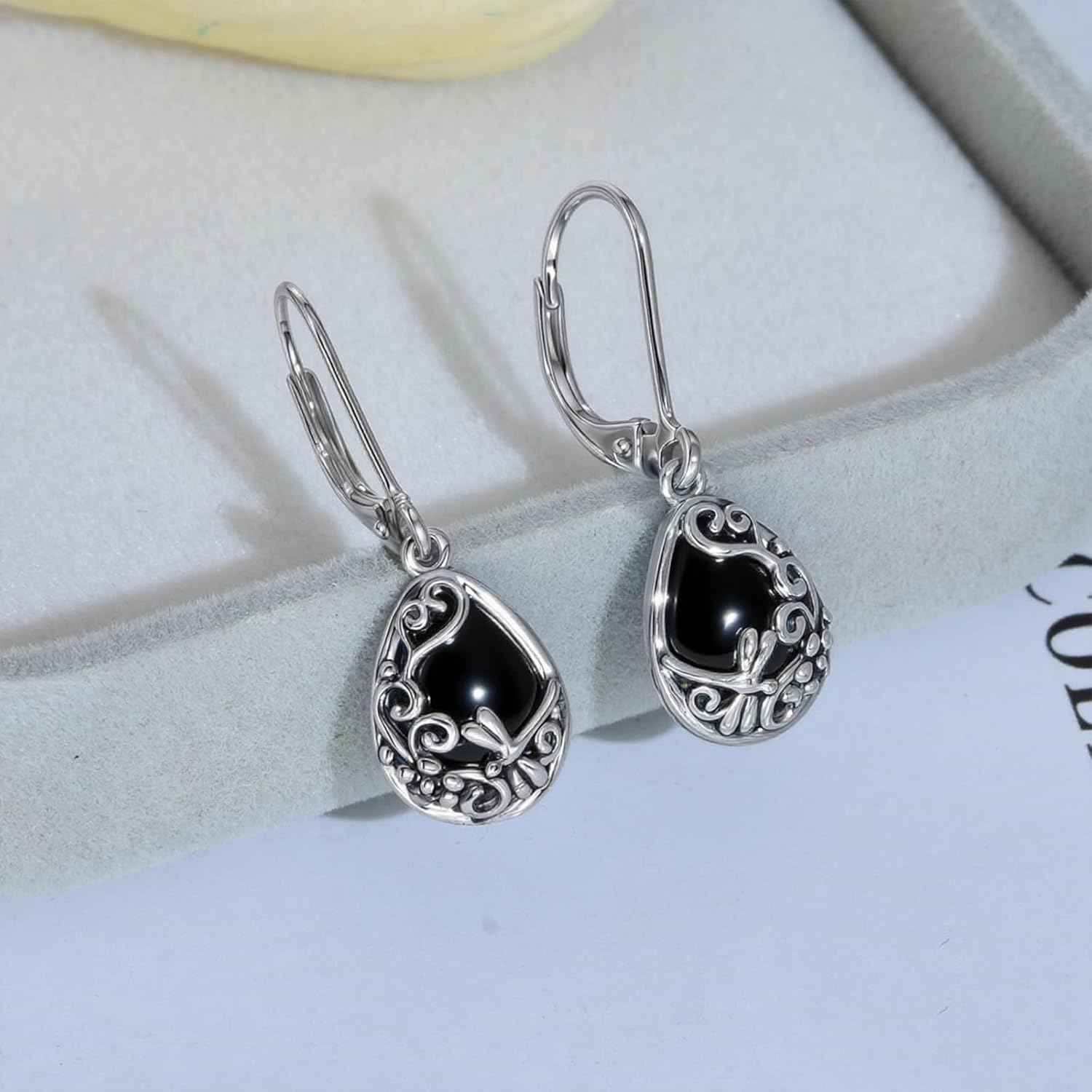 Real 925 Sterling Silver Trendy Dangle Earrings for Women | White Gold Plated | Hypoallergenic Turquoise/Black Onyx/Opal Filigree Jewelry Lightweight Celtic Lover Knot Leverback Earrings Gifts - Image 7