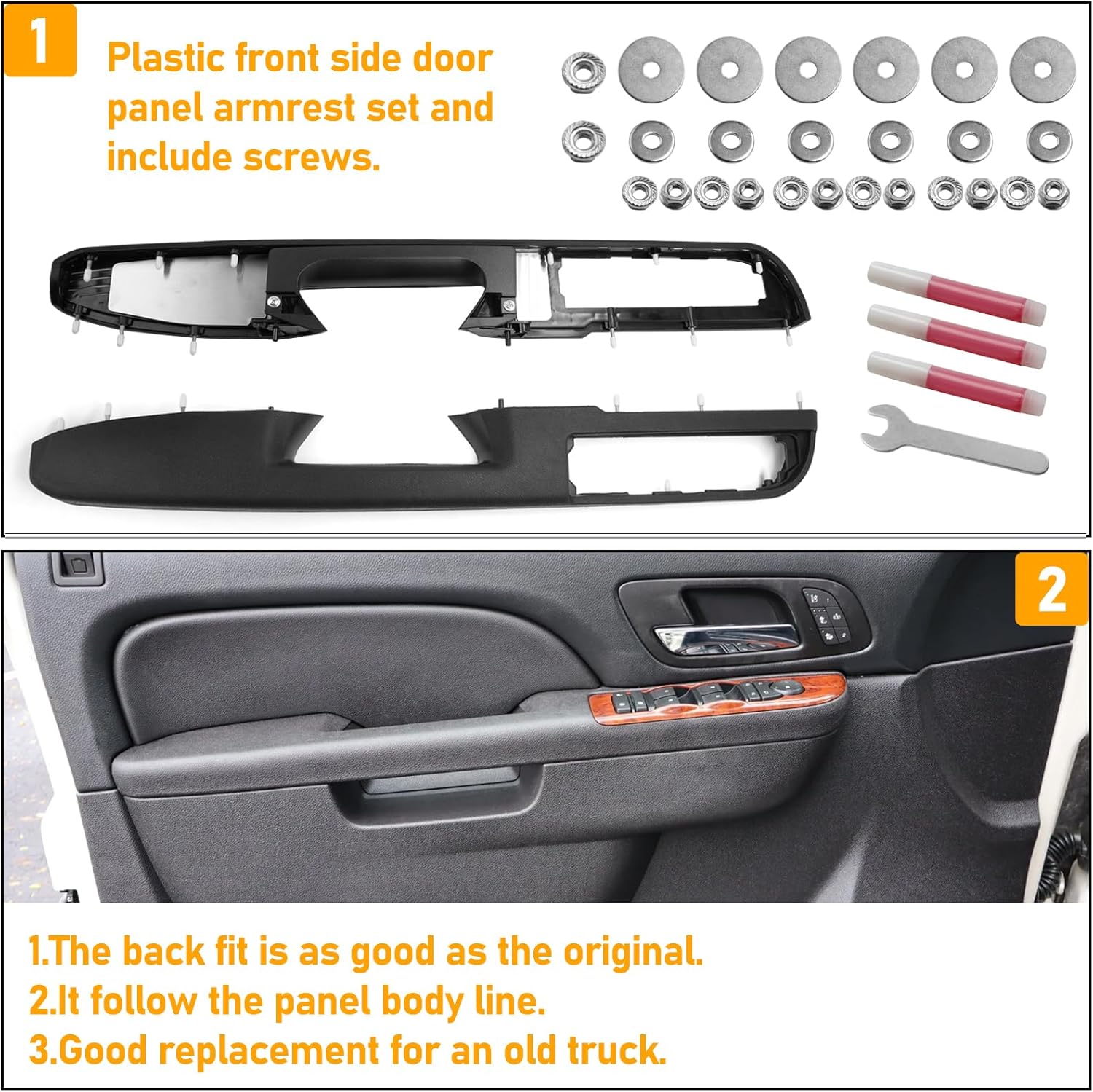 Interior Door Armrest Pull Handle Compatible with GMC Sierra Yukon/Chevy Silverado uburban Tahoe Avlanche 2010-2014,Inner Door Arm Rest Replacement W/Screws for Front Left Driver Side,Black