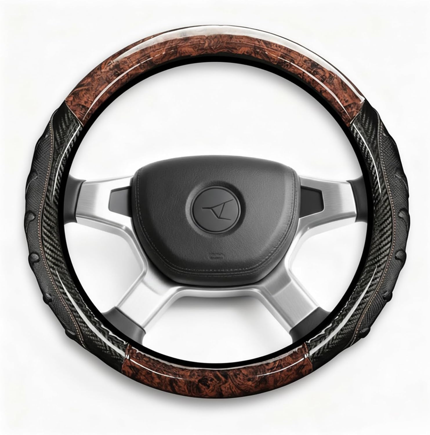 Heavy Duty Truck Steering Wheel Cover 17.5-18 Inch, Carbon Fiber with Anti-Slip Grip, X-Large Wheel Protector for Commercial Semi-Trucks, Buses and RVs (Brown/Black)