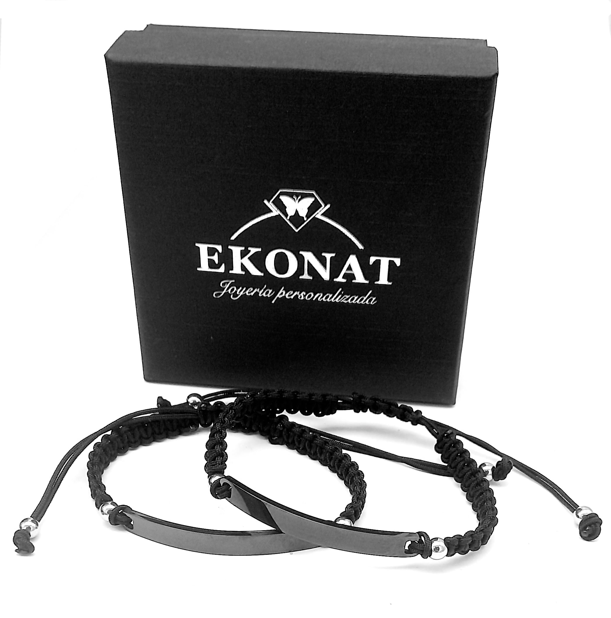 EKONAT JOYERIA PERSONALIZADA Ekonat- Pulseras para parejas personalizadas -Juego de 2 pulseras de pareja grabadas con nombre y fechas para hombres, mujeres, novio, novia, barra de acero inoxidable, cierre ajustable