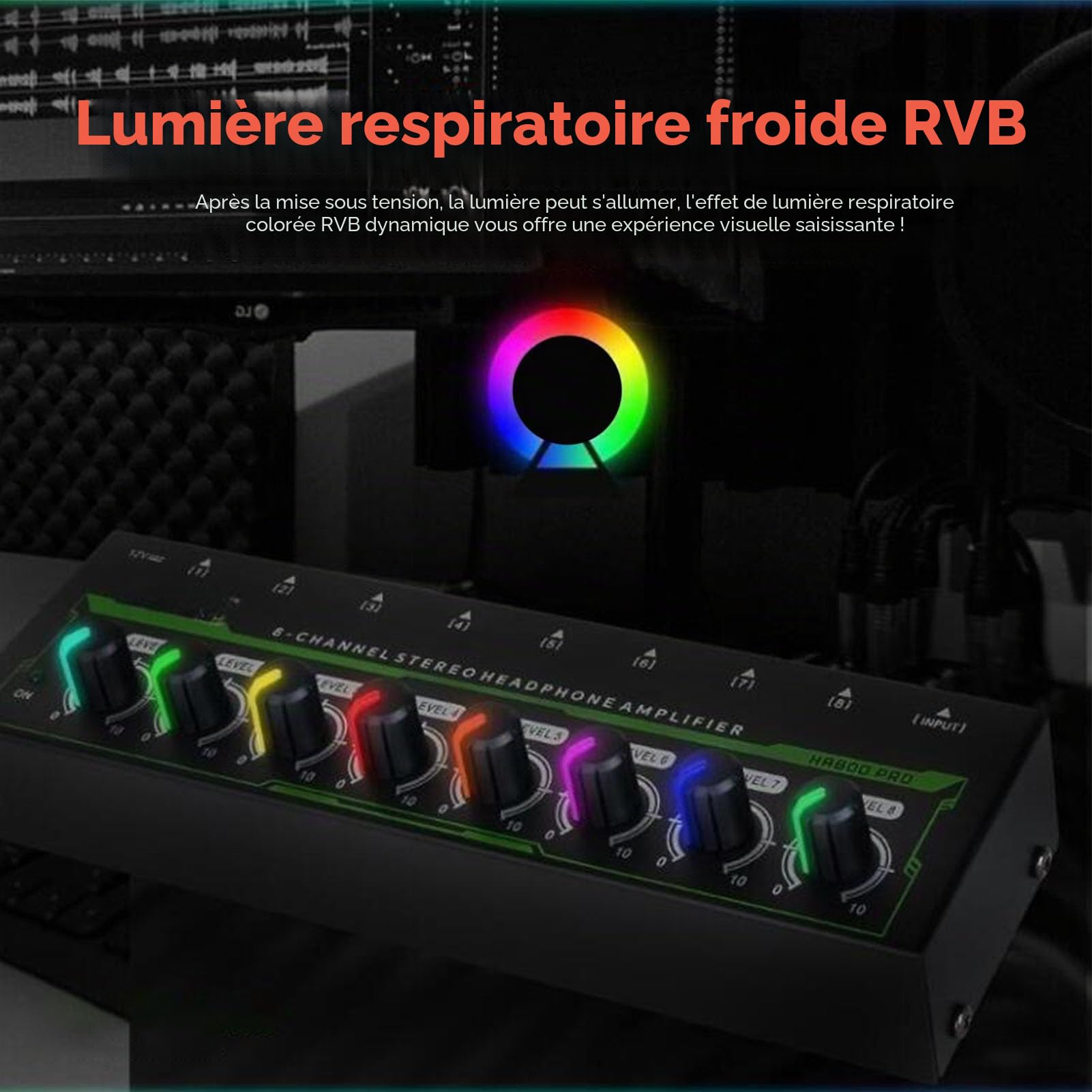 Jectse Amplificateur de Casque 8 Canaux, Amplificateur Audio Stéréo en Métal avec Prise Jack 6,35 Mm, Contrôle du Volume, Répartiteur de Casque Multi-Ports pour Studio D'enregistrement,