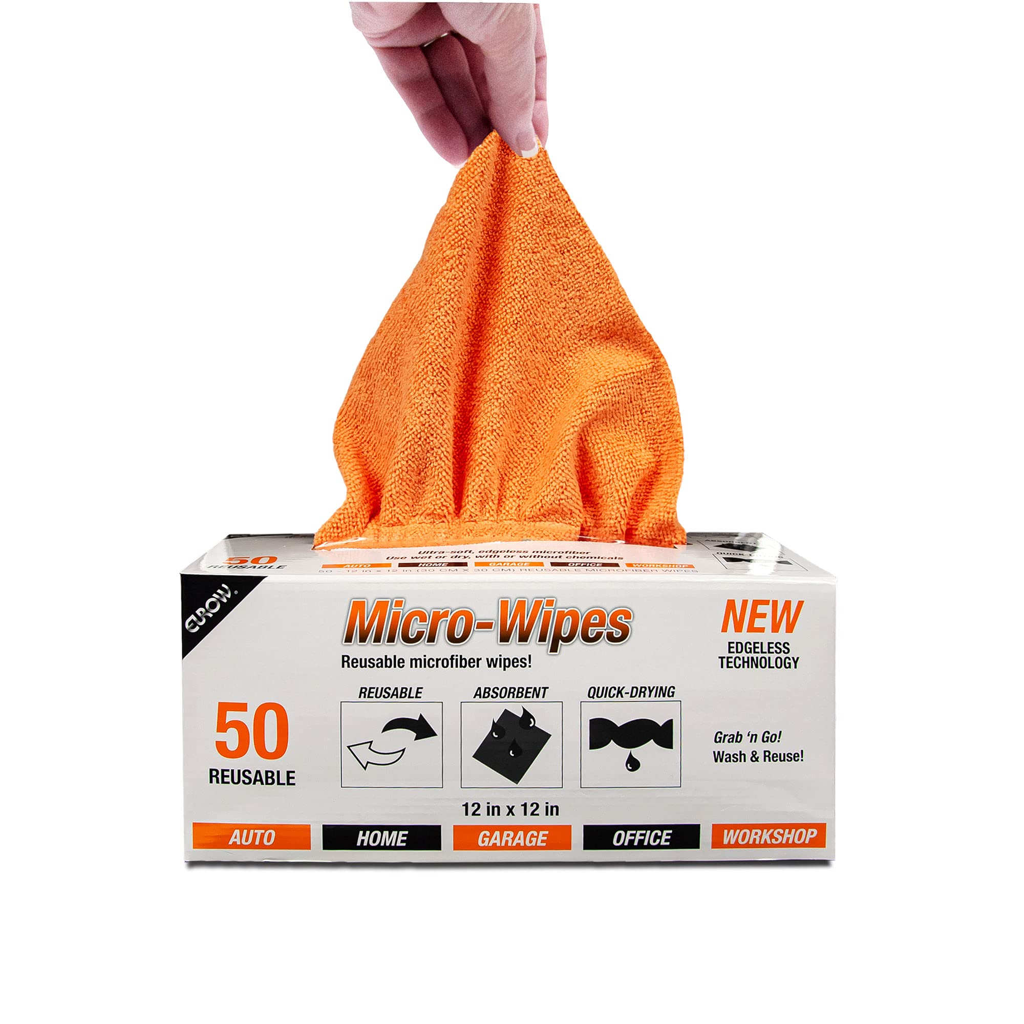 Eurow Toallitas Reutilizables de Microfibra para Limpieza y Secado con Caja dispensadora, 200 g/m², 12 x 12 Pulgadas, Paquete de 50