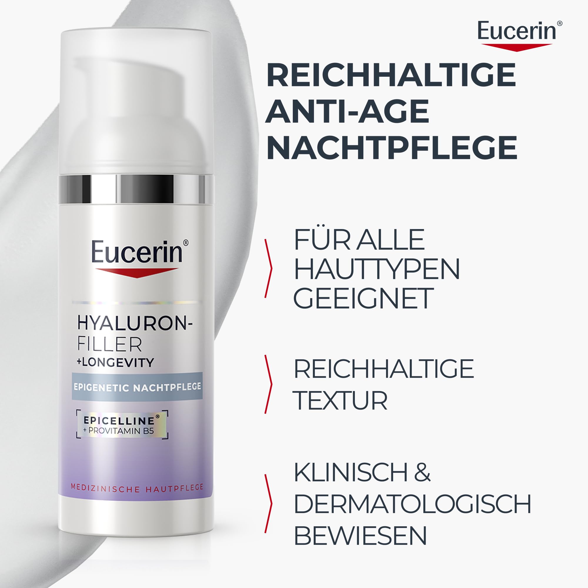 Eucerin Hyaluron-Filler +Longevity Epigenetic Tagespflege LSF 30, 50 ml | Korrigiert sichtbare Zeichen der Hautalterung, reduziert effektiv Falten, mit Hyaluronsäure und Epicelline