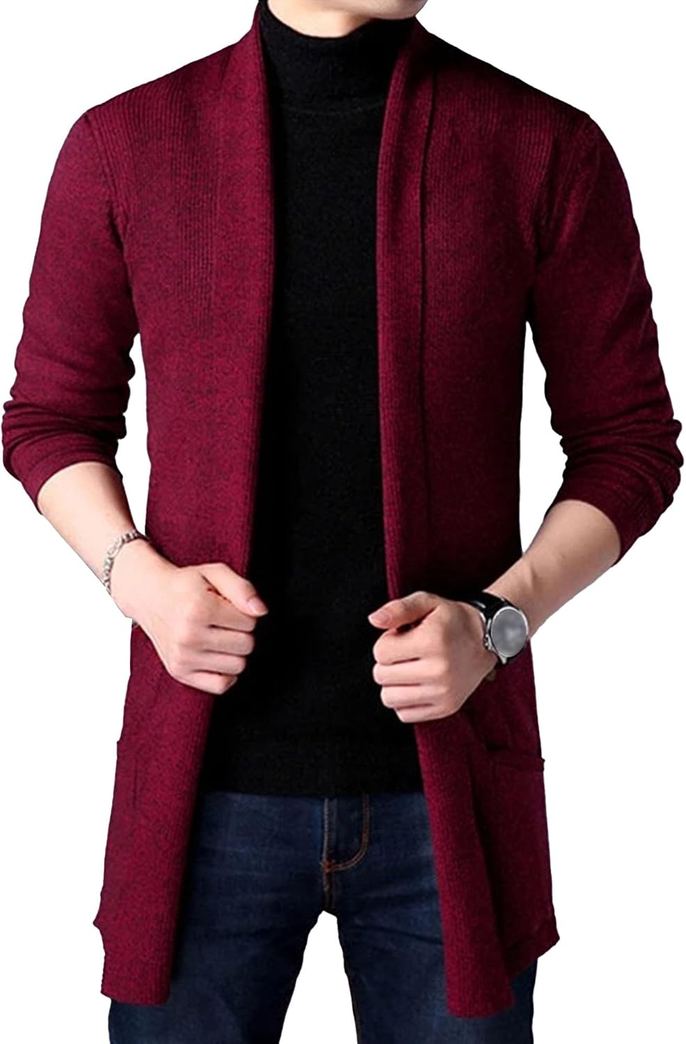 Men's Shawl Collar Cardigan Sweaters Slim Fit Long Sleeve Knitted Cardigans Ribbed Knit Sweater Outerwear