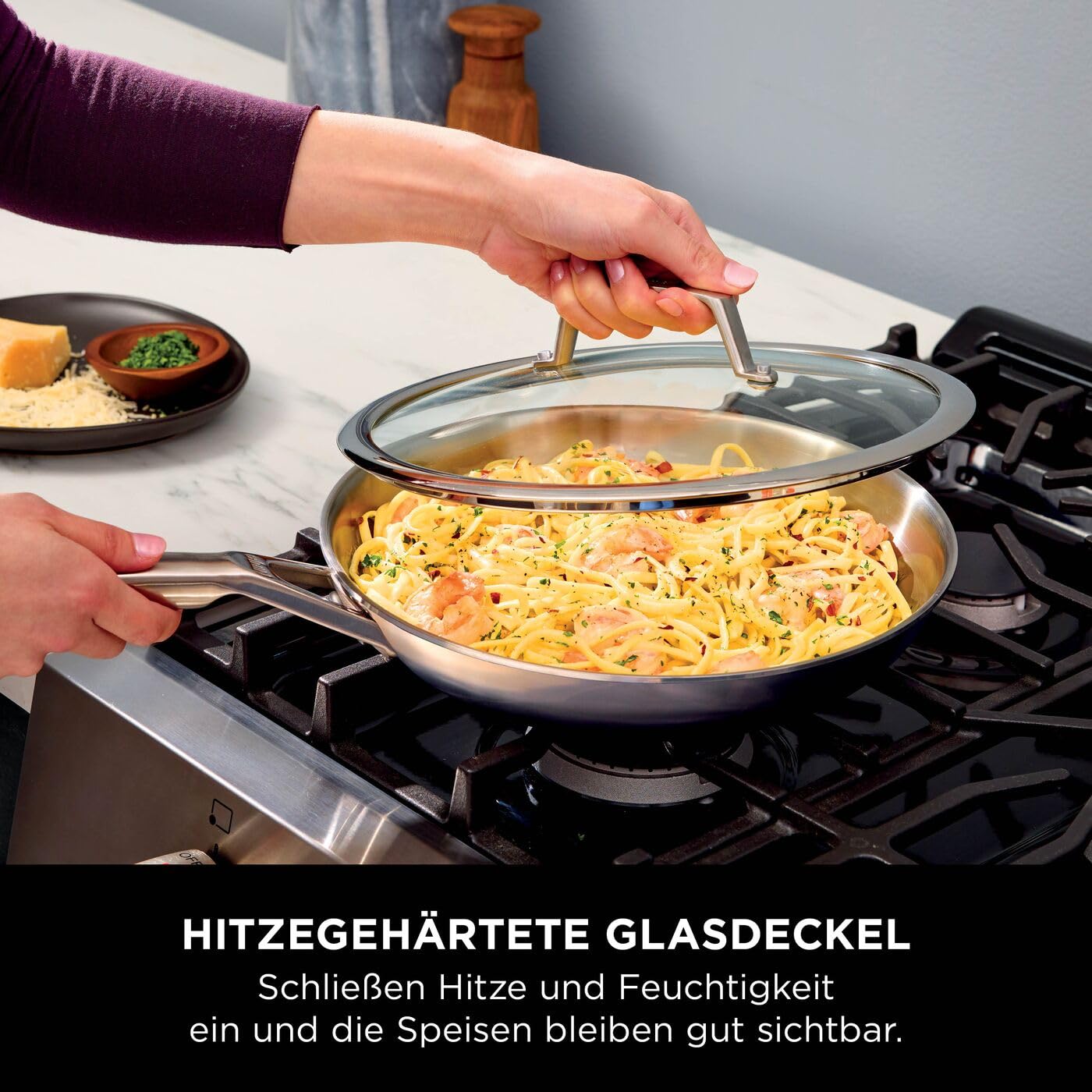 Ninja EverClad Edelstahl-Kochtopf (18 cm) mit Deckel, geeignet für alle Herdarten, sogar Induktion, ofenfest bis 300 °C, durchgehender Induktionsboden, C90218EUI