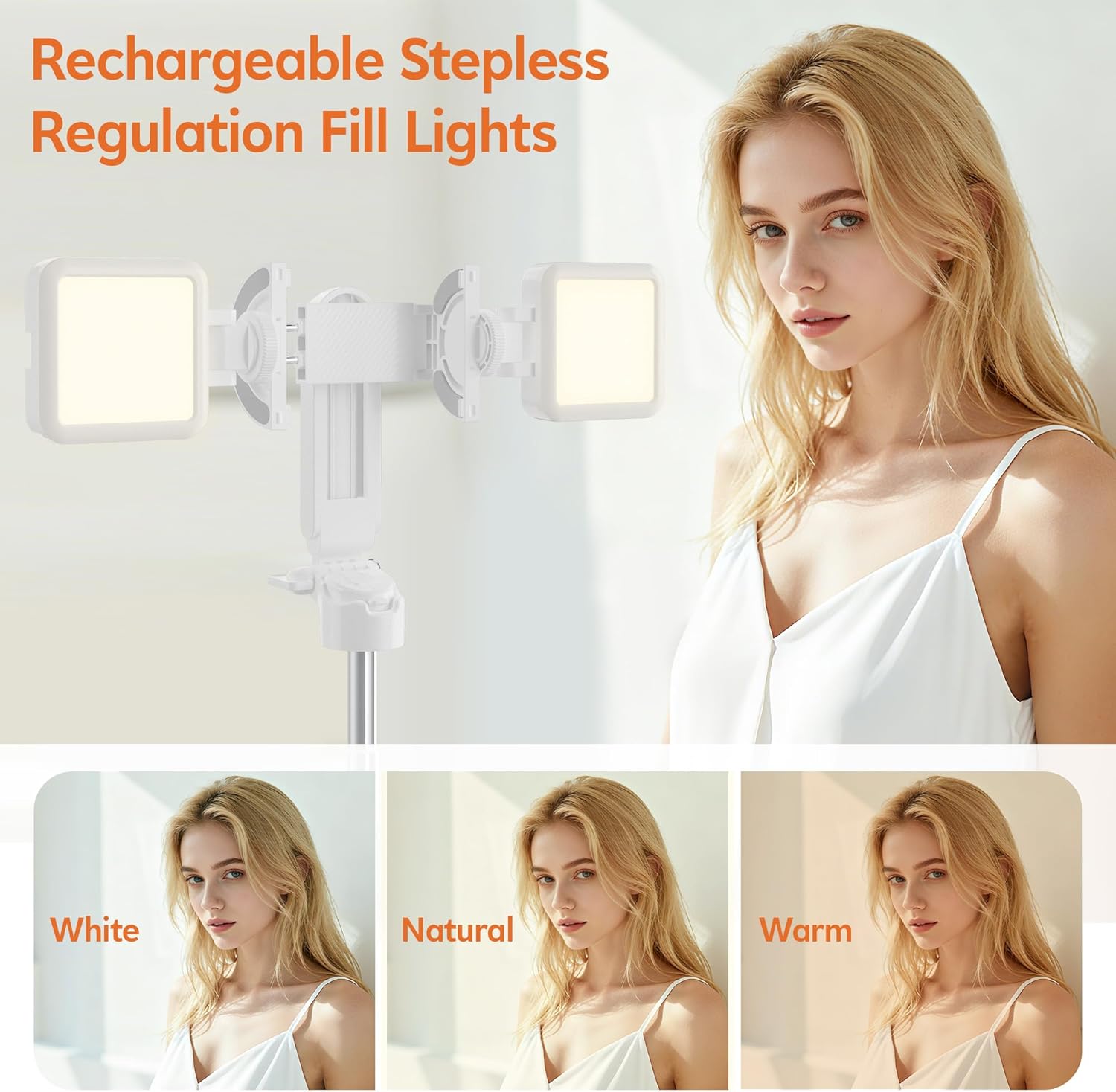 Magnetic Mini Selfie Stick for iPhone, 4 in 1 Portable Pocket Size Tripod for iPhone MagSafe/Android with Remote/Stepless Adjustable Fill Lights, Small/Compact Cell Phone Stand for Travel Vlog-White