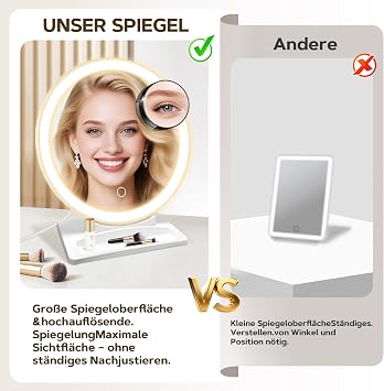 MOMOKUBA Vanity Mirror with Lights, Makeup Mirror with Lights for Bathroom, 33.5 x 29.5cm Adjustable Angle, 3 Color Modes Dimmable Brightness, Hollywood Mirror for Women