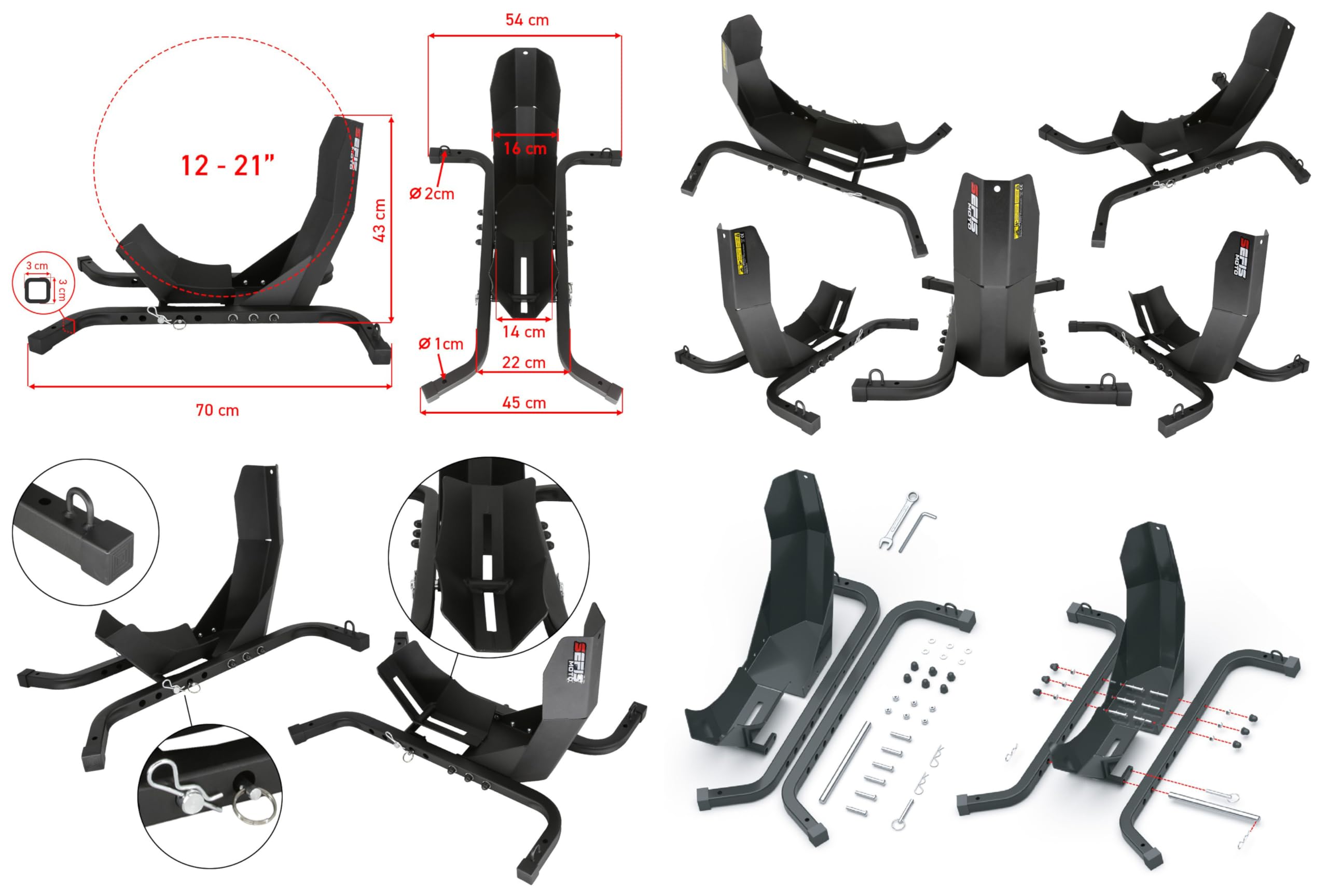 SEFIS C21 Support de transport pour moto - Support de transport pour roue avant de moto - Pour roue avant 12-21" - Pince de roue - Moto (C21)