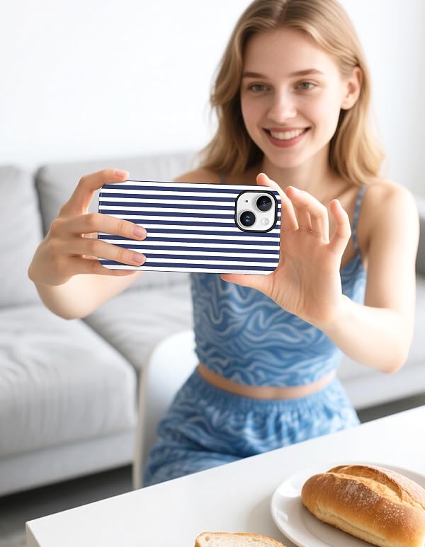 Jusy Compatible with MagSafe Striped Phone Case for iPhone 12/12 Pro, Cute Aesthetic Magnetic Soft TPU and Hard PC Protective Phone Cover for Women Girls（Matte） - Navy Blue by Jusy - Used condition - Image 7