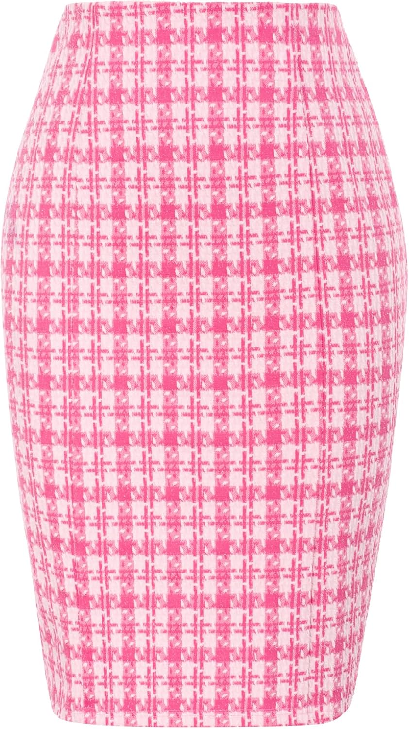 Kate Kasin Womens Knee Length Elastic Waist Stretchy Bodycon Business Tweed Pencil Skirt