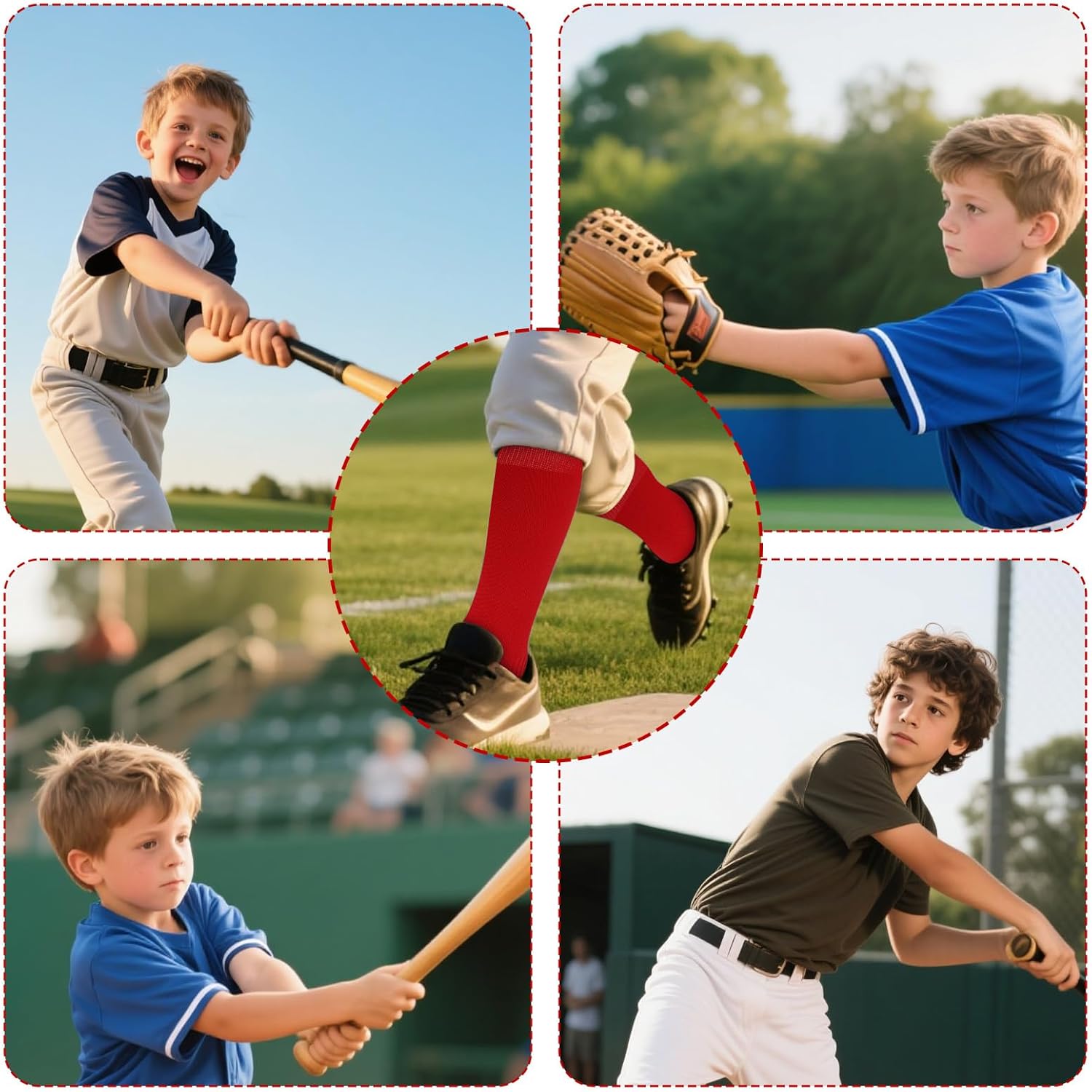 Youth Baseball Socks, Belt and Ball Set, Kids Softball Soccer Rugby Football Knee High Socks Adjustable Belt & Baseball for Boys Girls (Red, M) - Image 7