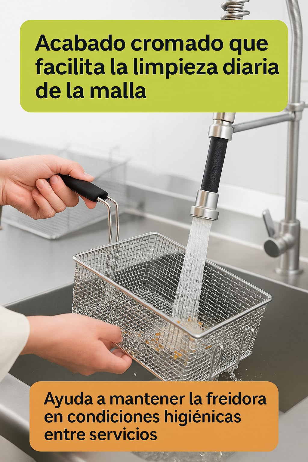 CubetasGastronorm ® Cesta Freidora Industrial Acero Cromado 200x270x110mm Compatible con Lotus Repuesto para Freidora Profesional Gas Eléctrica Hostelería