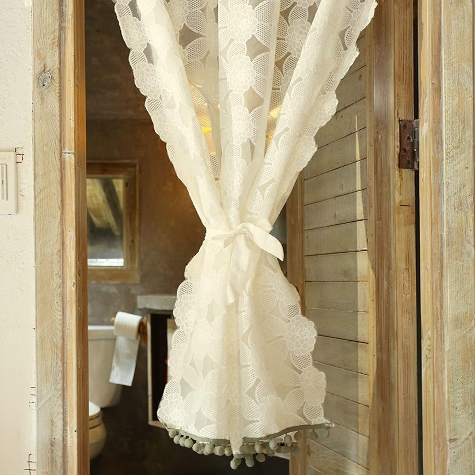 Zazdrostki zestaw 1-częściowy, do salonu, 1 x 125 x 140 cm (wys. x szer.), białe, haftowane koronkowe wzory kwiatowe z frędzlami, z frędzlami