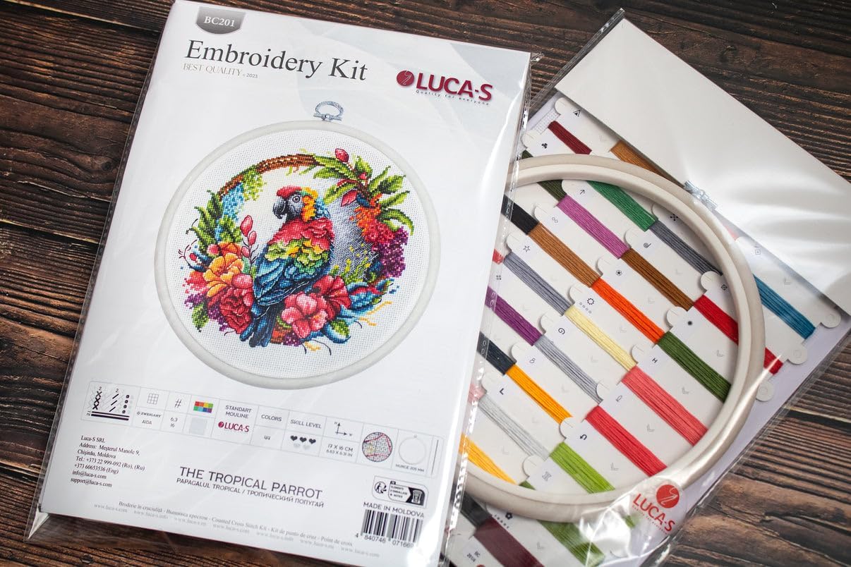 Luca-S Cross Stitch Kit with Hoop - The Tropical Parrot, Cross Stitch Kit for Adults, Embroidery Needlecraft Kit