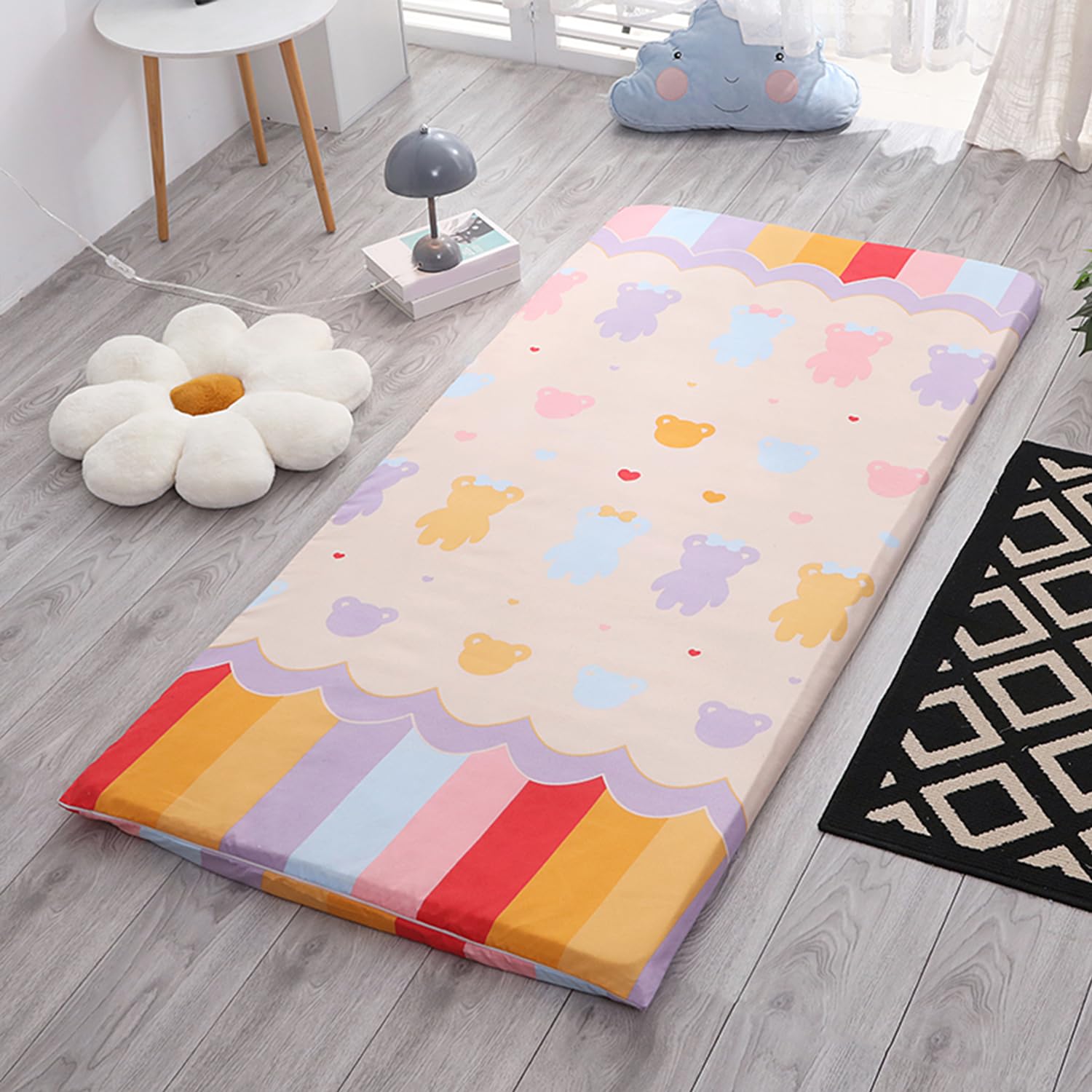 Fodera per Futon Giapponese,Coprimaterasso Futon con Cerniera,Fodera di Protezione 100% Cotone per Materasso Tatami Shikibuton,Morbido Lavabile Senza Restringimento,Style10,135x200cm/53x79