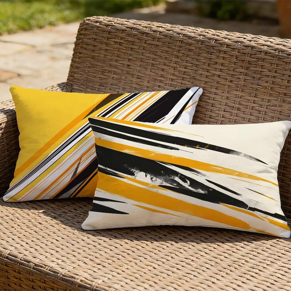 Coussin de Jardin 80x100 cm : Lot de 2 Housses Imperméables Jaune Texture Lin