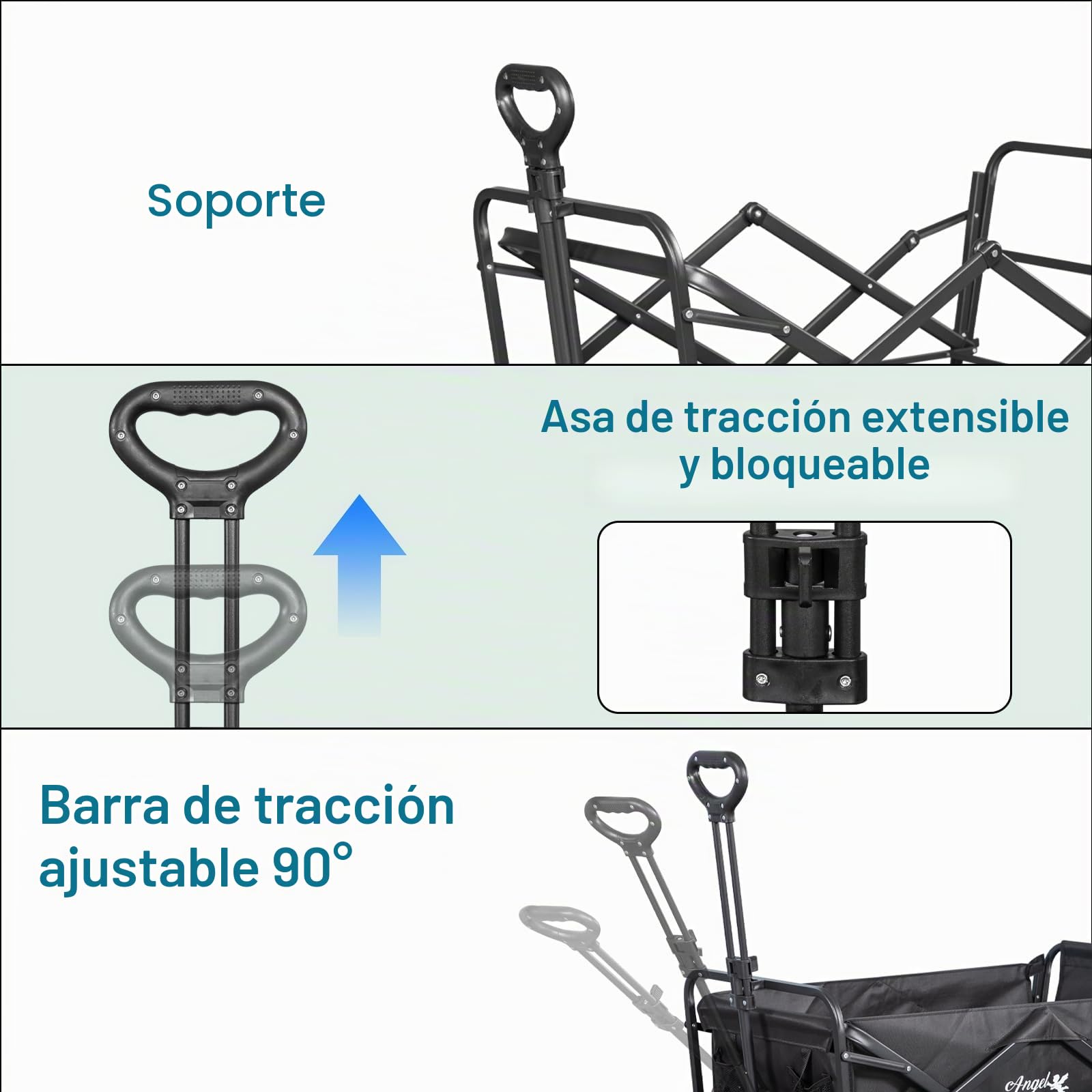 Angel Living 350L Carro Plegable de Mano con Frenos, Carrito de Playa con Ruedas Grandes de 7 Pulgadas, Carro de Camping de Todoterreno con Puerta Trasera Ajustable, para Camping, Deporte, etc