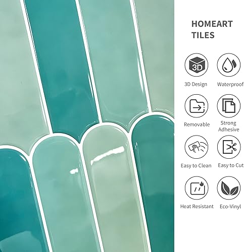 Miniatura 4 de Protector contra salpicaduras de color verde, autoadhesivo de plumas en muro, azulejos de mosaico de pavo real para cocina, baño (10 x 10 pulgadas,