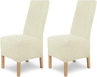 SCHEFFLER-Home Jacquard Lea 2 Fundas de sillas, Estirable Cubiertas, extraíble Funda con Banda elástica, Blanco-Crudo