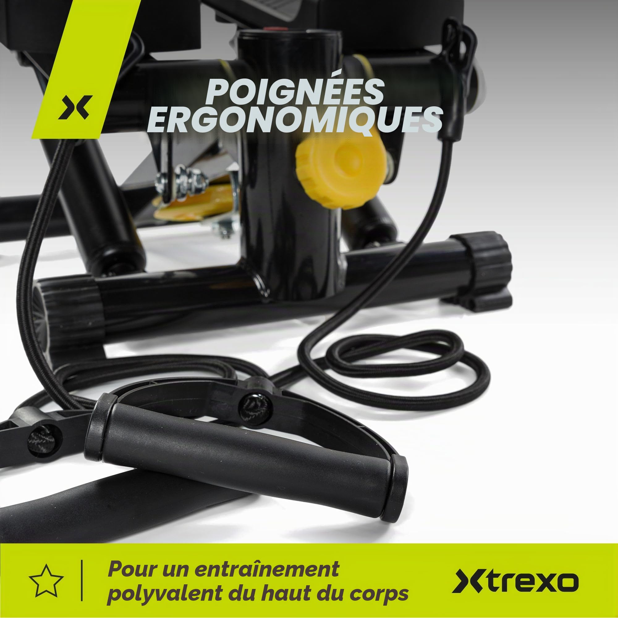 TREXO Stepper pour l'Entraînement à Domicile Fitness Cardio Hauteur des Pédales et Résistance Réglables Affichage Facile à Lire Câbles Robustes Capacité de Charge Jusqu'à 100 kg Noir/Jaune TRX-FS100