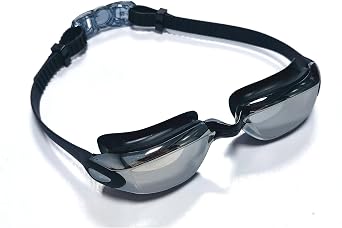 Professional swimming goggles, black frame, adjustable swim strap, training
