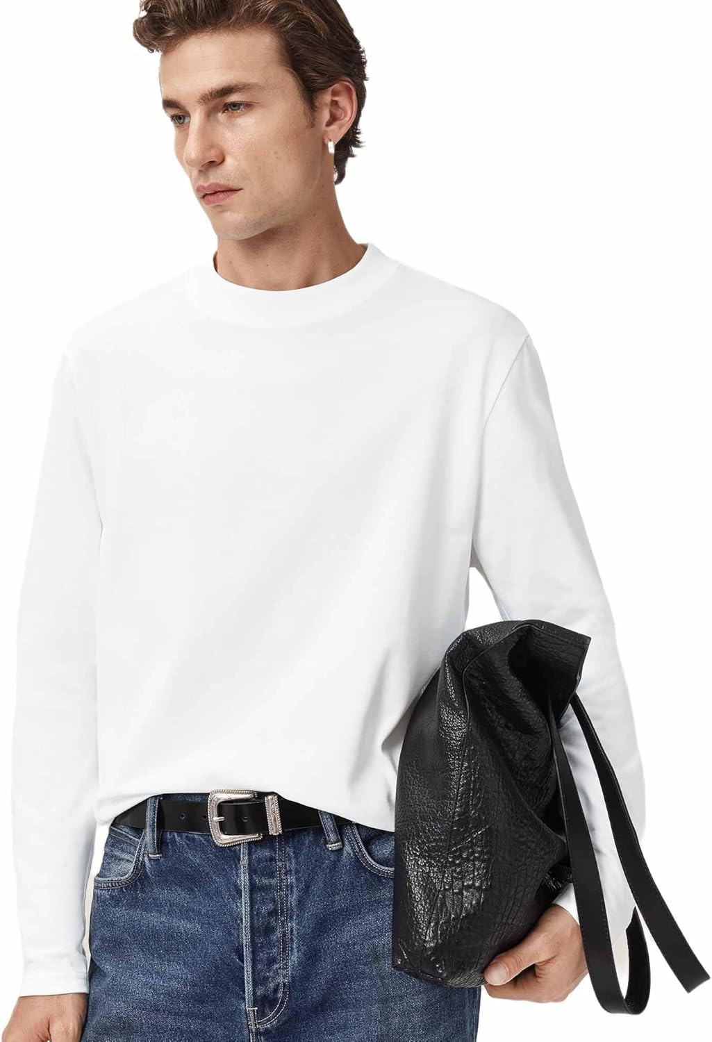 Allsaints Mens Nero Long Sleeve Crew Neck Shirt - Image 6