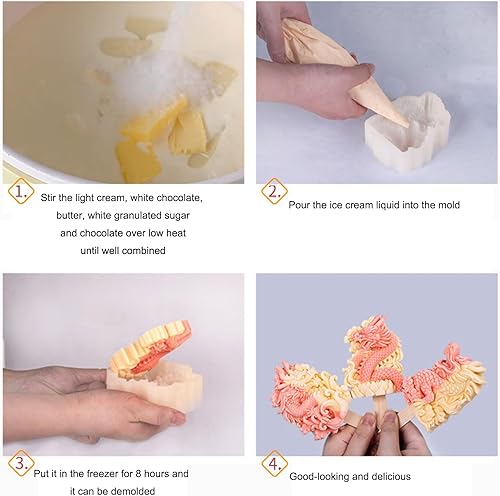 Miniatura 5 de Ices Stick Crema Molde Bandeja Cubos Herramienta de Forma de Dragón Molde de Paletas de Silicona Molde para Alimentos para Bebés Moldes de Paletas