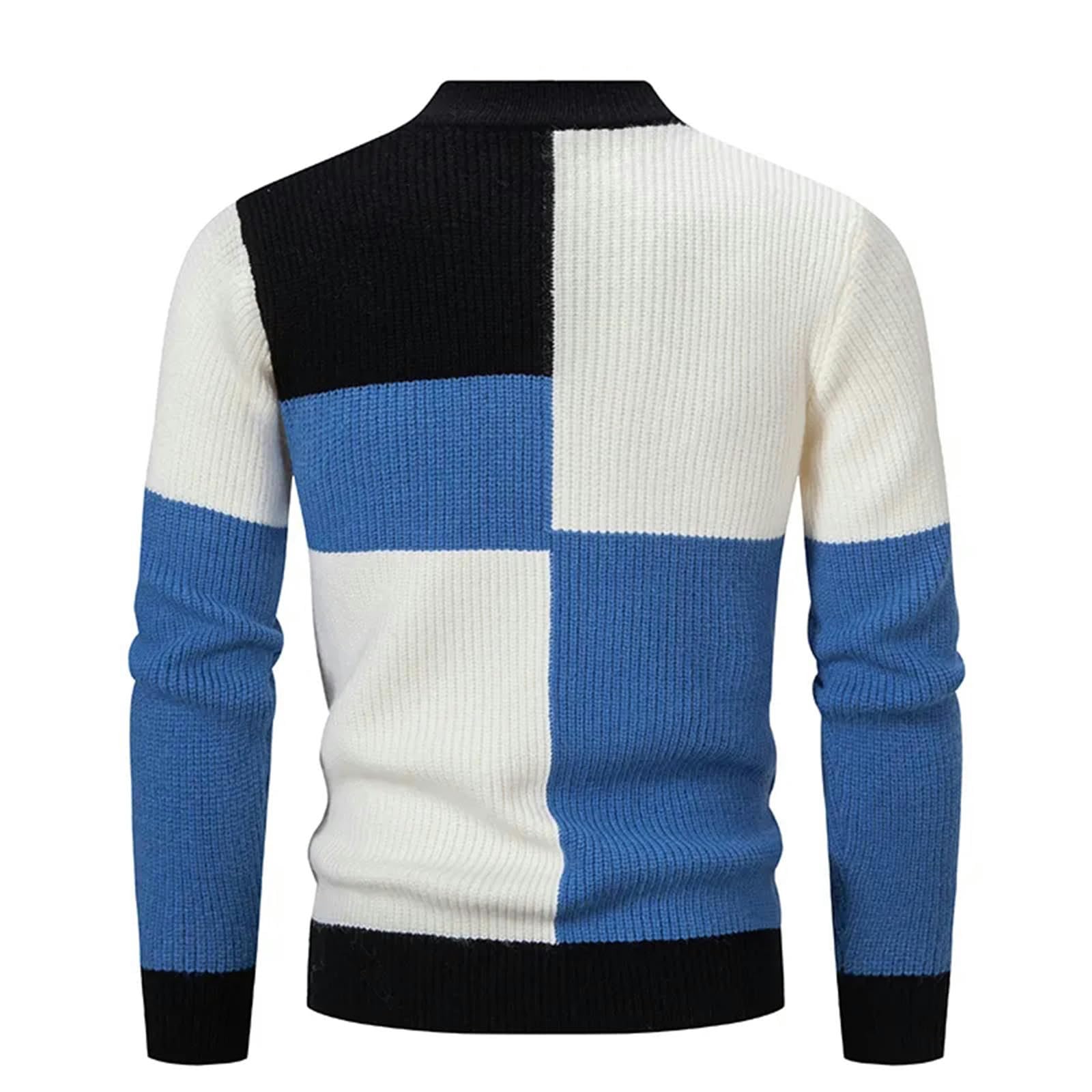 MdybF Sweter męski sweter męski patchworkowy sweter z dzianiny męski wąski sweter dzianina męska