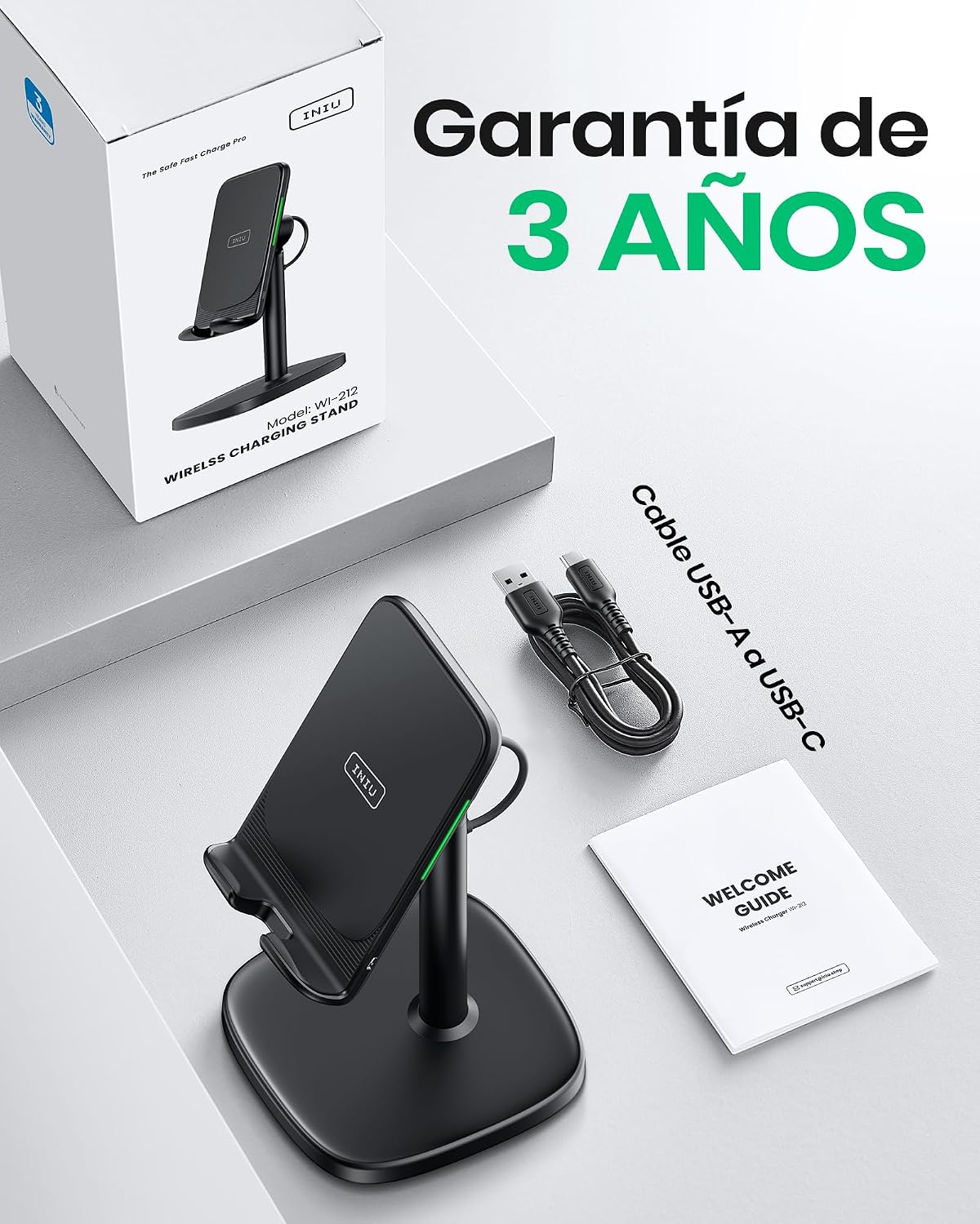 INIU Cargador Inalámbrico Rápido,15W Qi-Certified Wireless Charger Estación Compatible para iPhone 15 14 13 12 11 Pro MAX Samsung Galaxy S22 S21 S20 Google Piexl 9