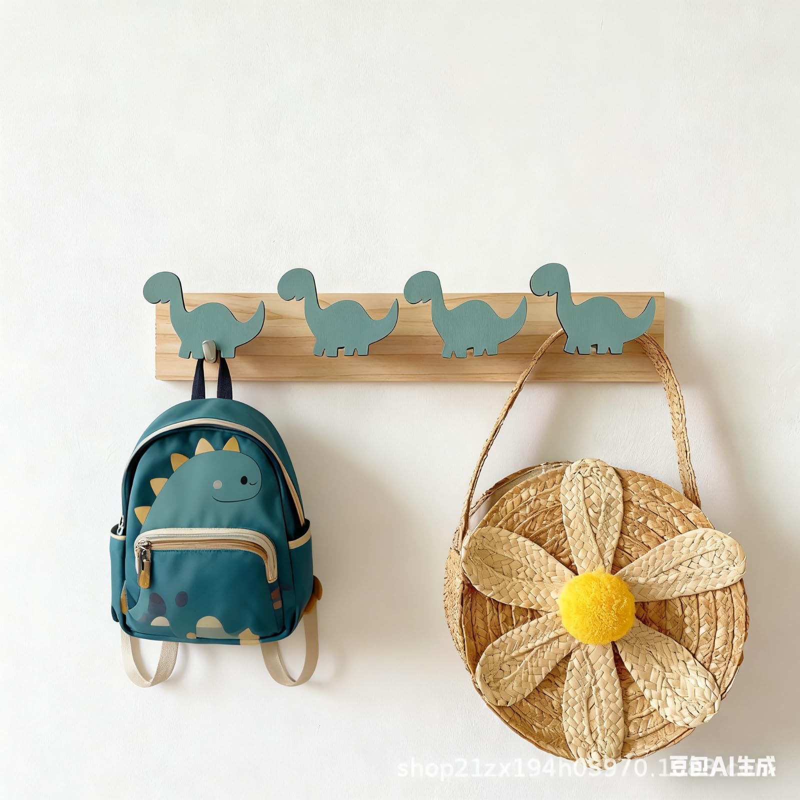 Générique Porte manteau mural pour enfant, Crochet À Serviette en Bois Dinosaure Patère Décoratif Animal Dinosaure Crochet, Deco chambre fille bebe garcon avec 4 crochets pour veste sac