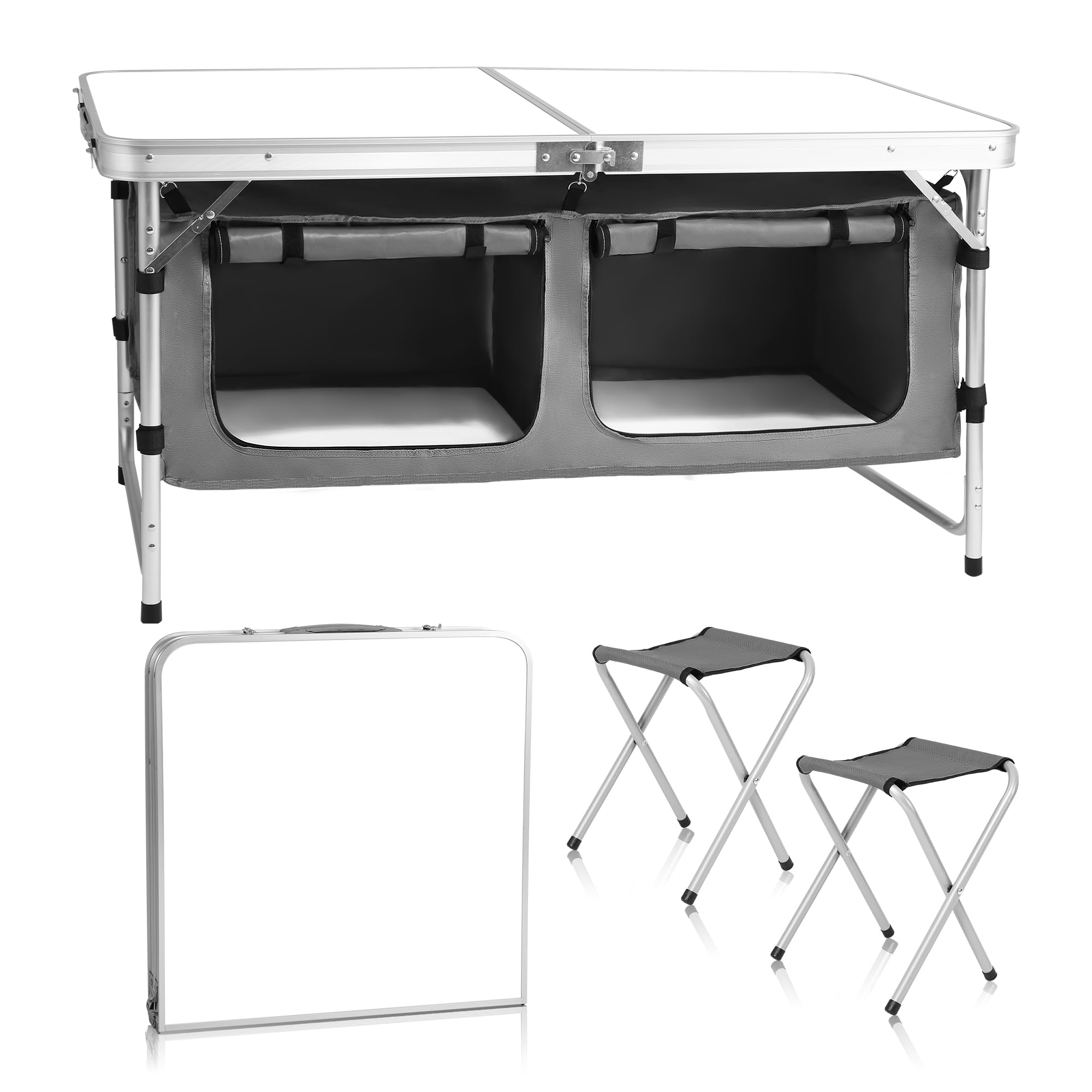 Camping Folding Aluminum Table with Adjustable Legs for Outdoor Travel Beach, Backyards, BBQ, Party and Picnic Foldable Table