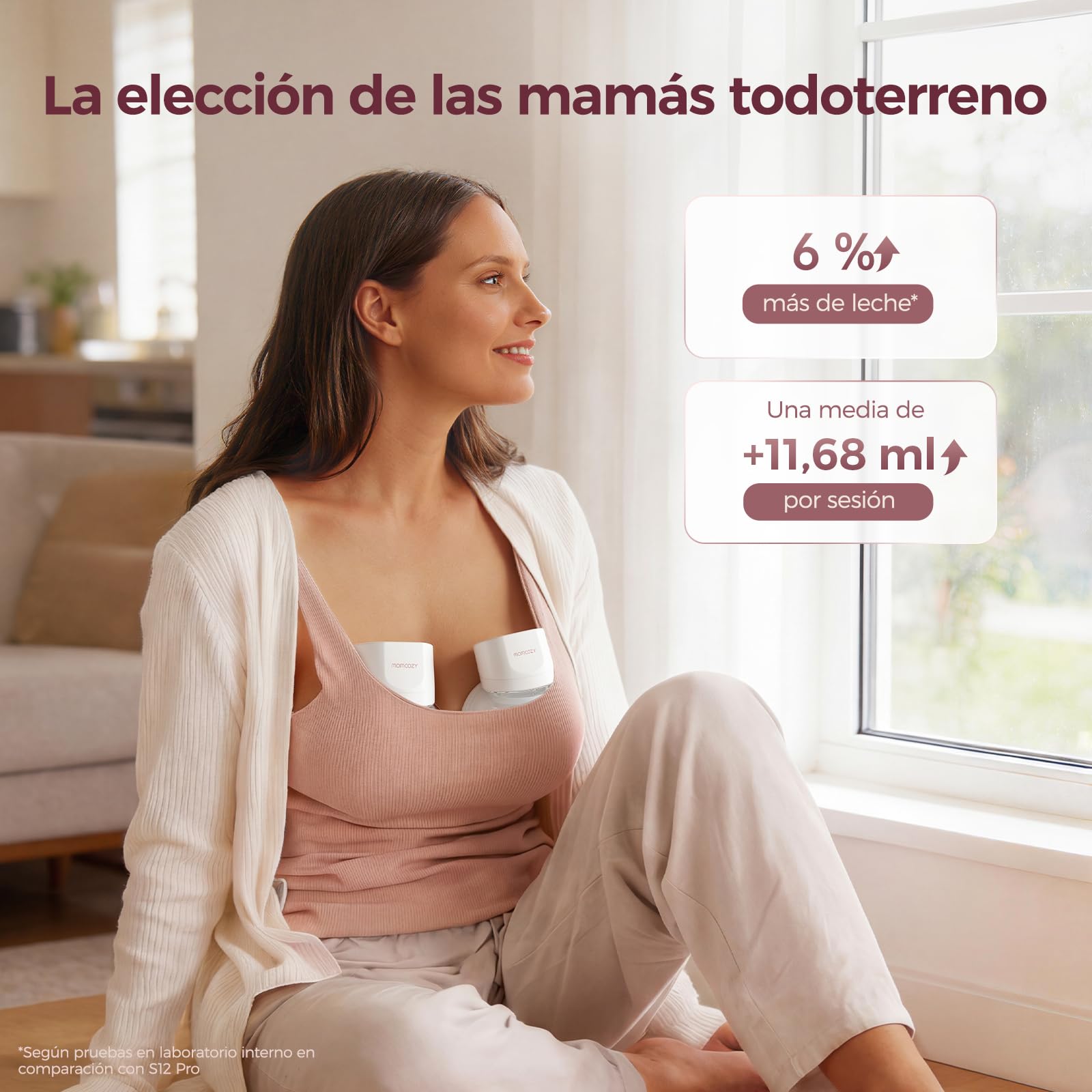 Momcozy S12 Pro Quick Sacaleches Eléctrico Manos Libres Inalámbrico, con Brida Híbrida DoubleFit™ de 24 mm, 3 Modos y 9 Niveles, Pantalla Inteligente, Extractor de Leche Portátil