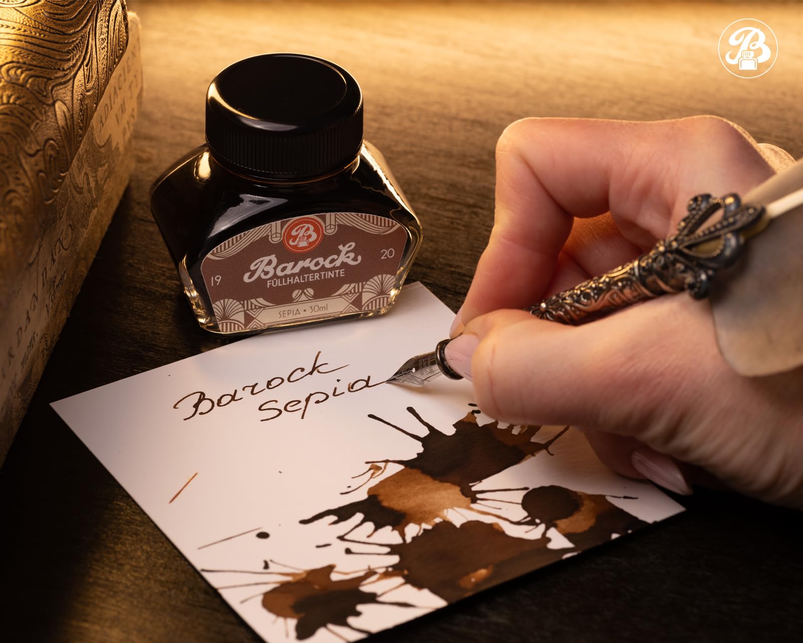Barock 1920 Sepia, atrament do pióra wiecznego, szklany korek, Rollerball, atrament do pióra wiecznego w tłuczku, 30 ml, brązowy
