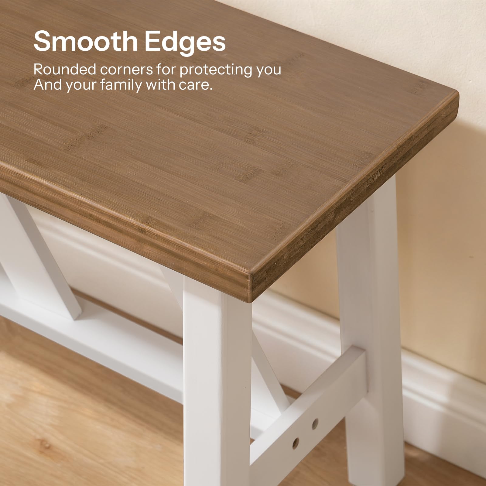 HOOBRO Bamboo Dining Bench, 39.4 inch Farmhouse Kitchen Table Bench, Solid Bamboo Dining Room Bench for Kitchen, Living Room, Bedroom, Hallway, Sturdy and Stable, Walnut and White WH17CD01