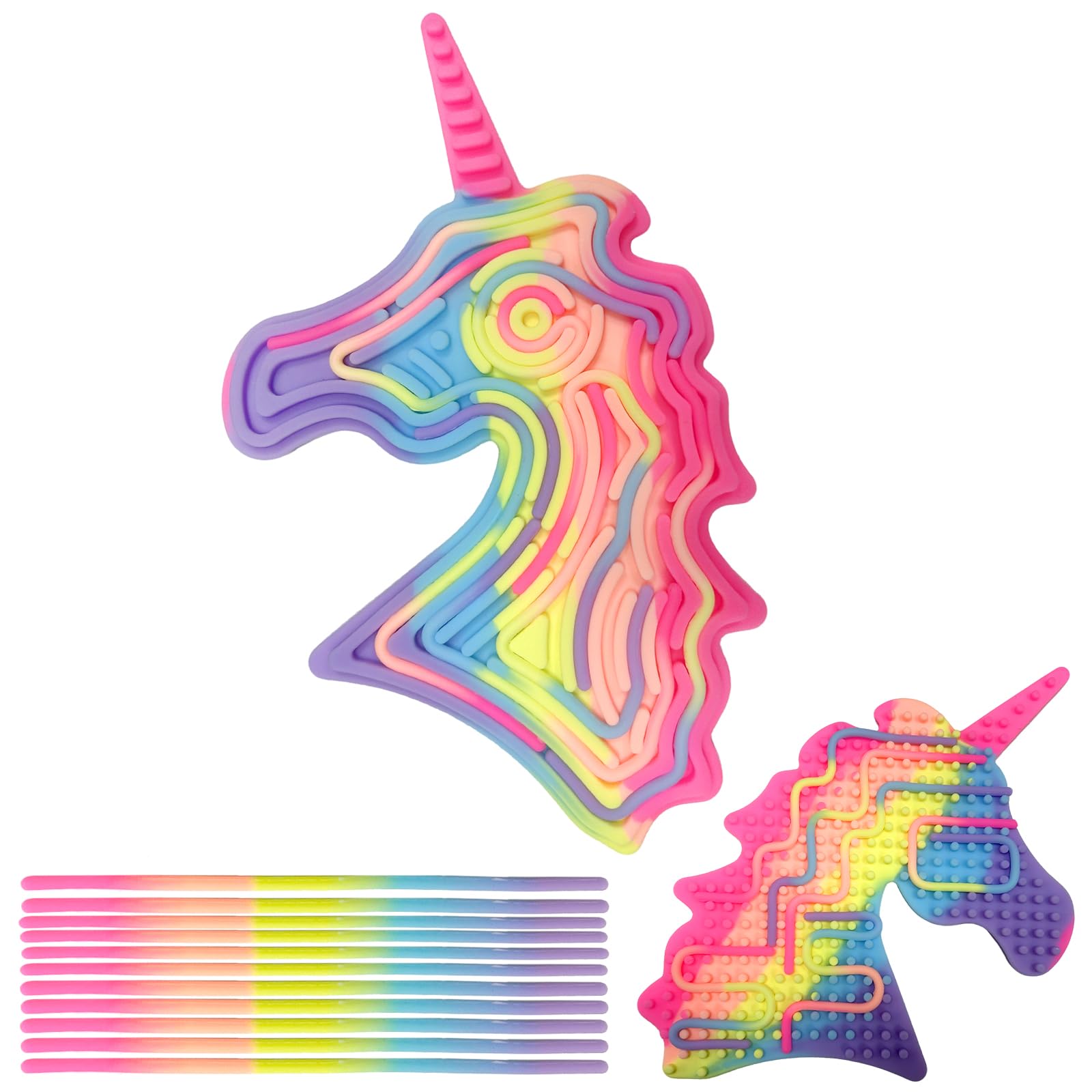 Juvanovo Push Peel Sensory Board, Silicone Sensory Activity Board, Double Side Fidget Board with 11 Strings, Silicone Fidget Toy, Sensory Toys for ADHD ADD OCD Autism (Unicorn B)