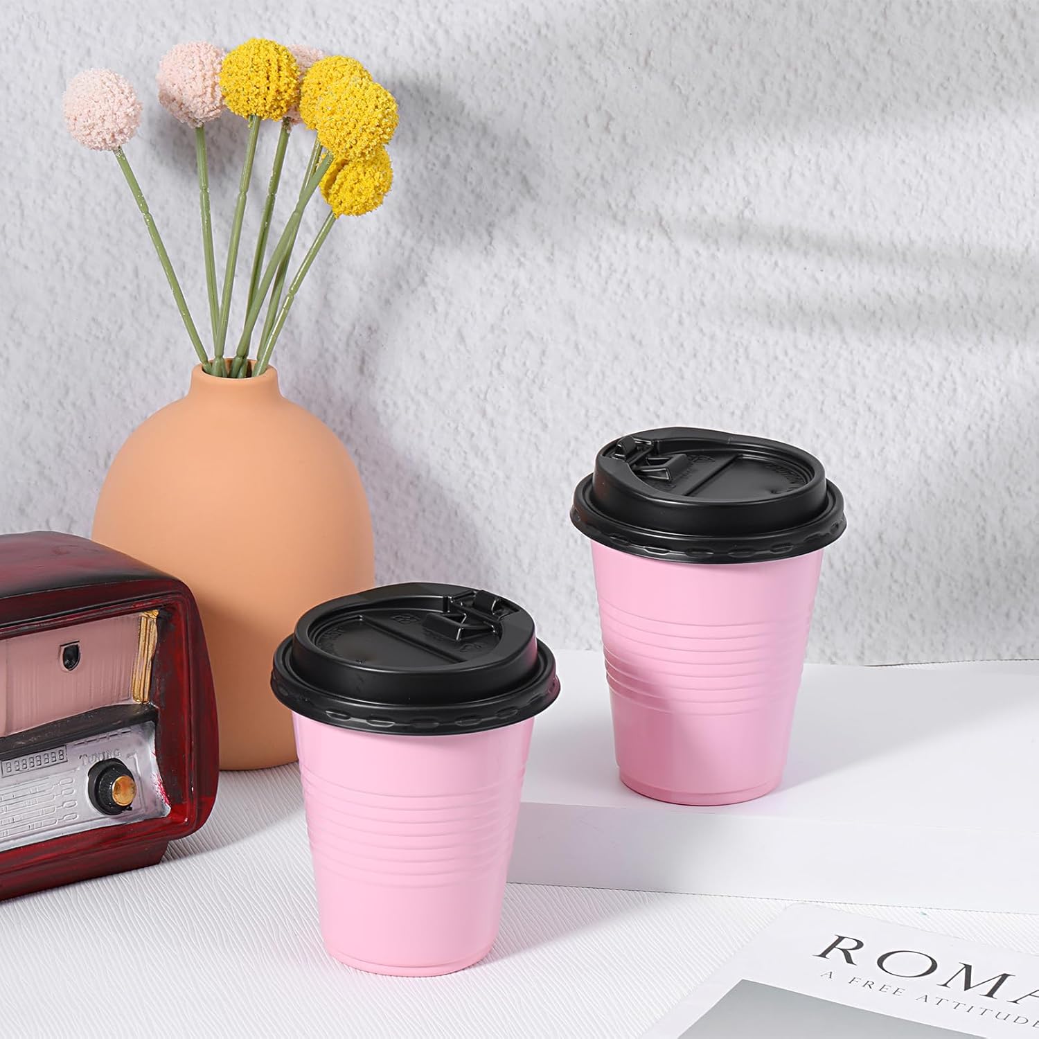 200 Count Coffee Cup Lids, Disposable Plastic Cup Lids for 10, 12, 16, 20 oz Paper Cups, Hot/Cold Drinking Cups Lid, 3.54 Inches/90 mm Diameter - Black - Image 5