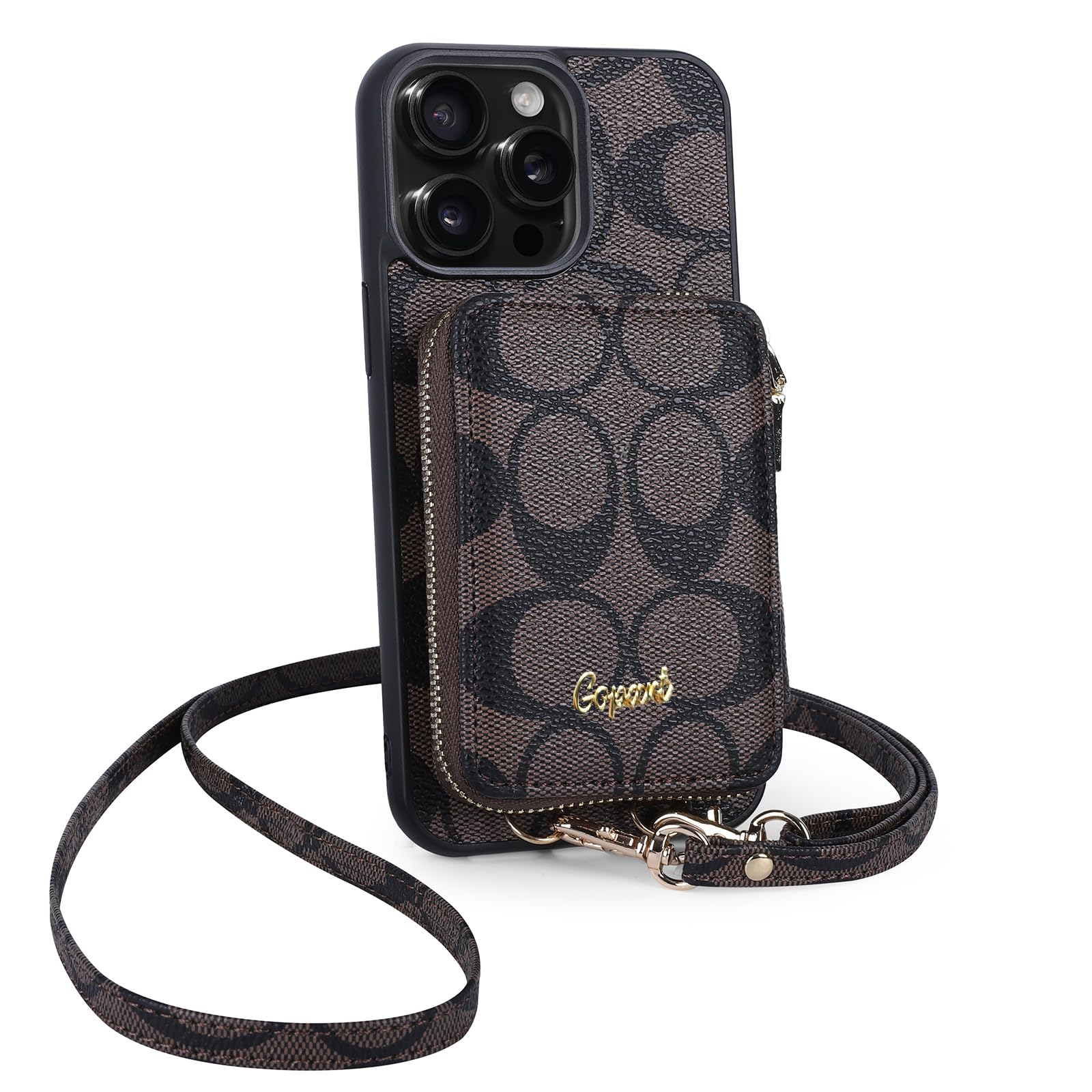 gopart Pocket Wallet Leather Phone Case for iPhone 16 Pro Max with Card Holder and Stand and Crossbody Straps for 16 Pro Max 6.9 inch-Brown