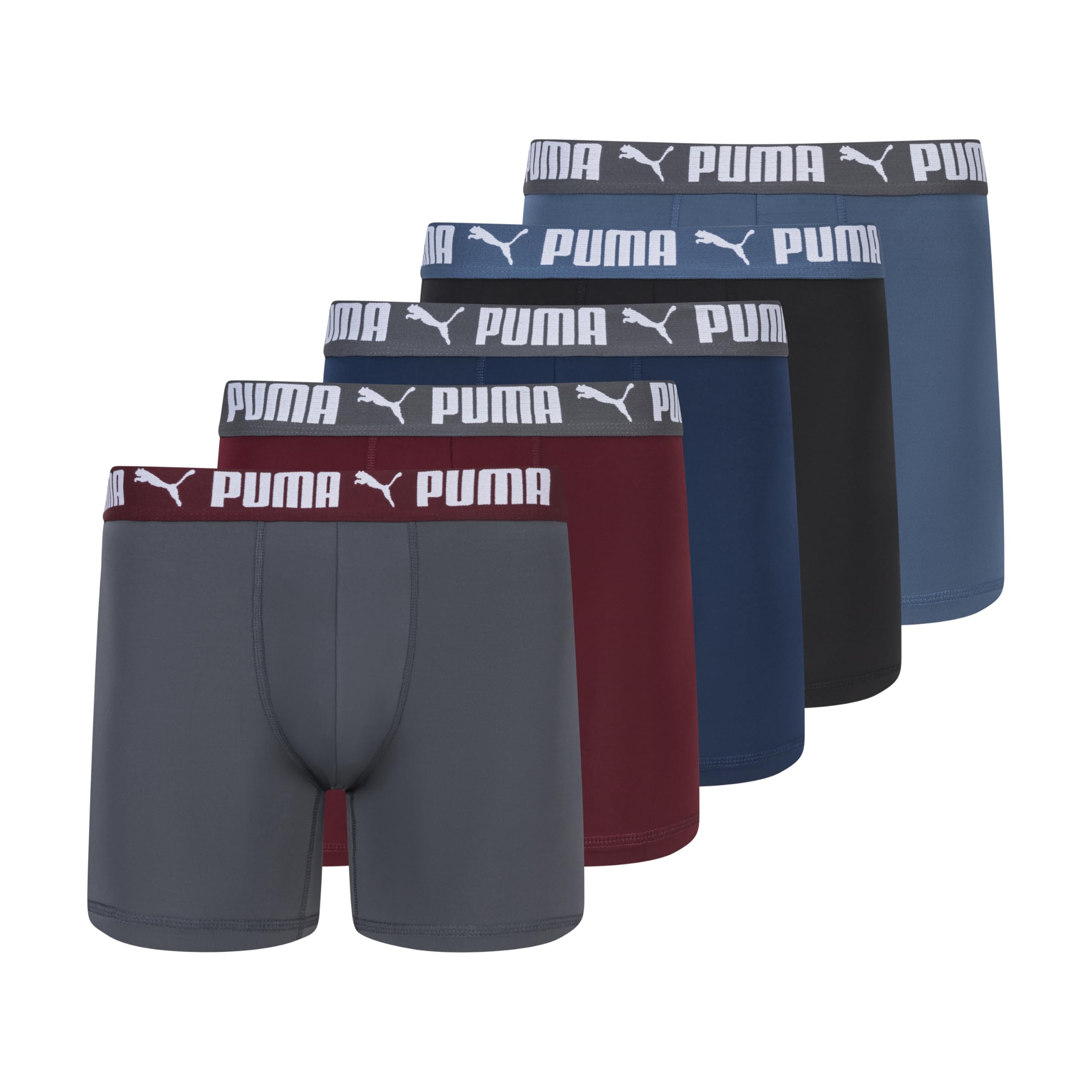 Puma Herren-Boxershorts, 5er-Pack, Rubin/Blau/Schwarz/Grau, Medium