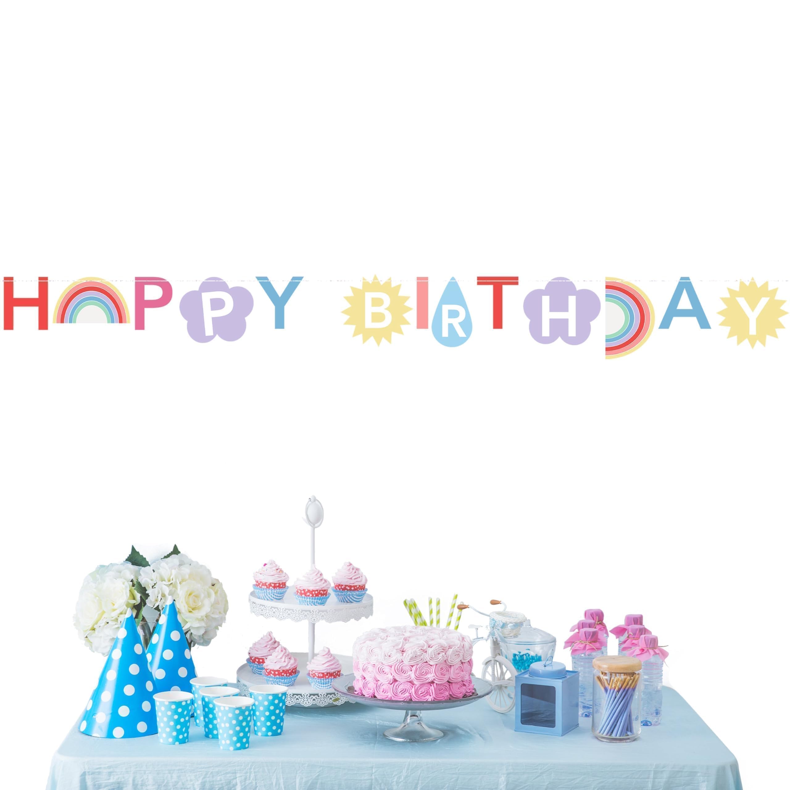 Cheerland Happy Birthday Banner Sign Letter Cutouts Pre-Strung Birthday Hanging Decorations Pastel Rainbow Colorful Garland Wall Backdrop for Women