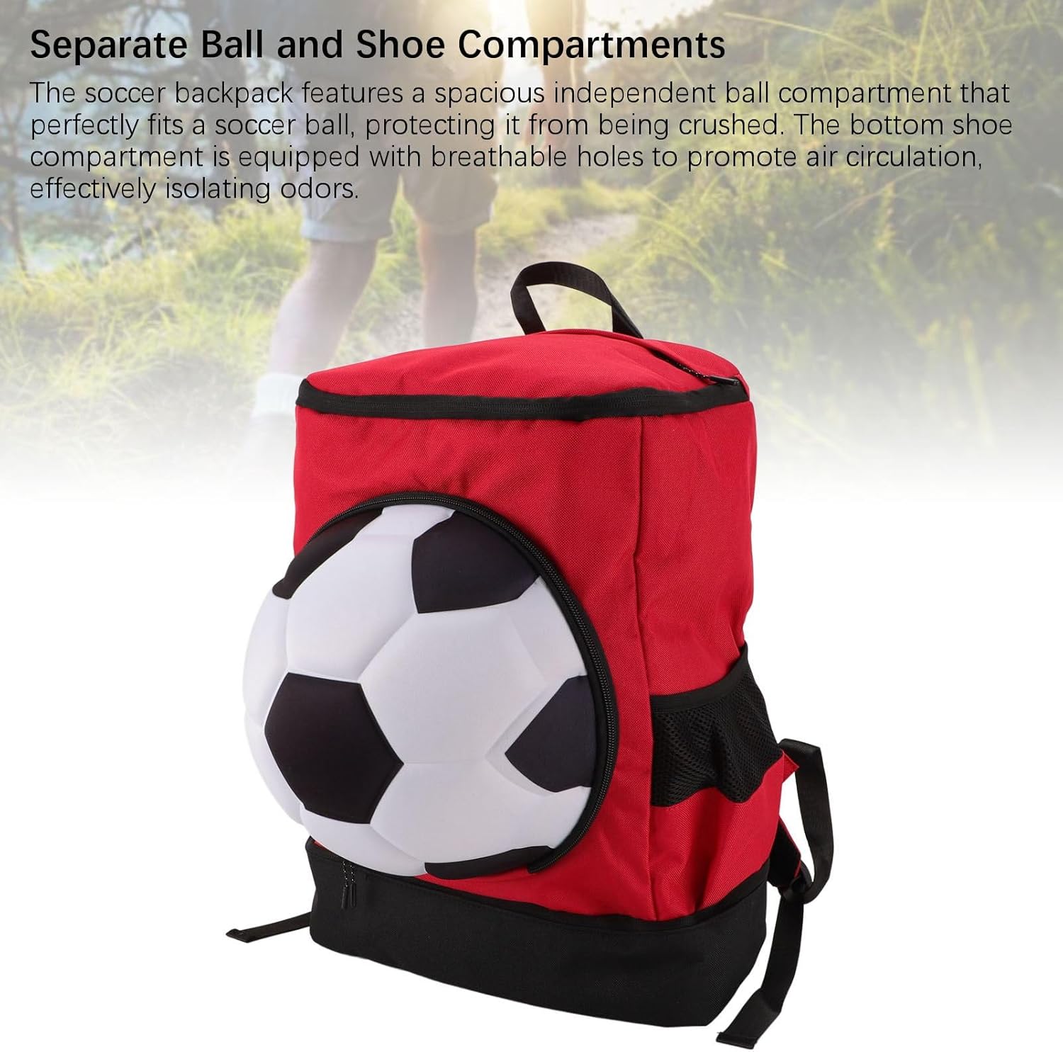 Bnineteenteam Soccer Backpack, Youth Soccer Bag Sweat Wicking Breathability Football Bag with Ball Compartment and Shoe Compartment for Activities