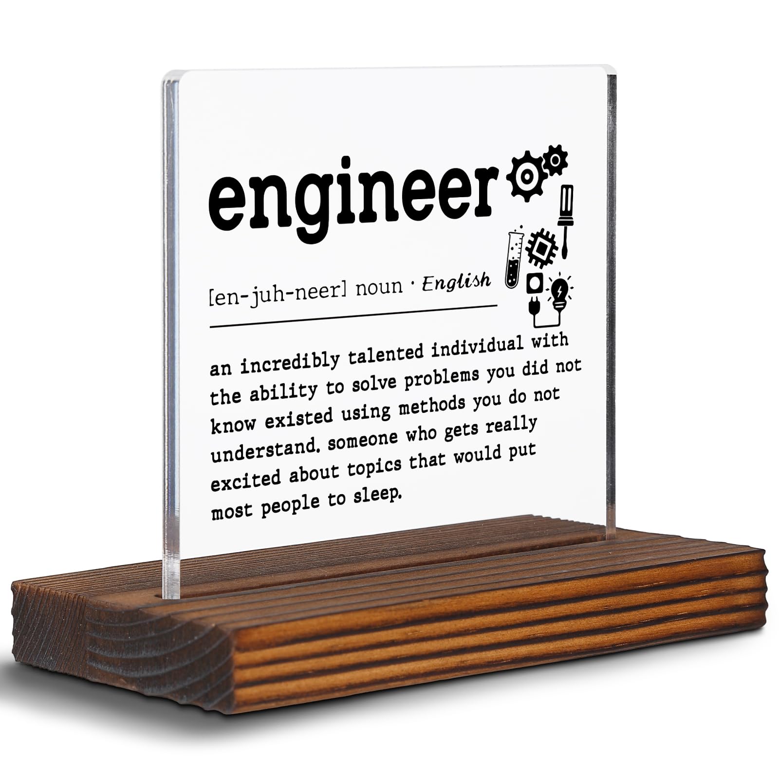 EFFJNSG Funny Engineer Clear Desk Decorative Sign, Appreciation Engineer Gift Engineering Father’s Day Gift Office Desk Decor Plaques EDC16